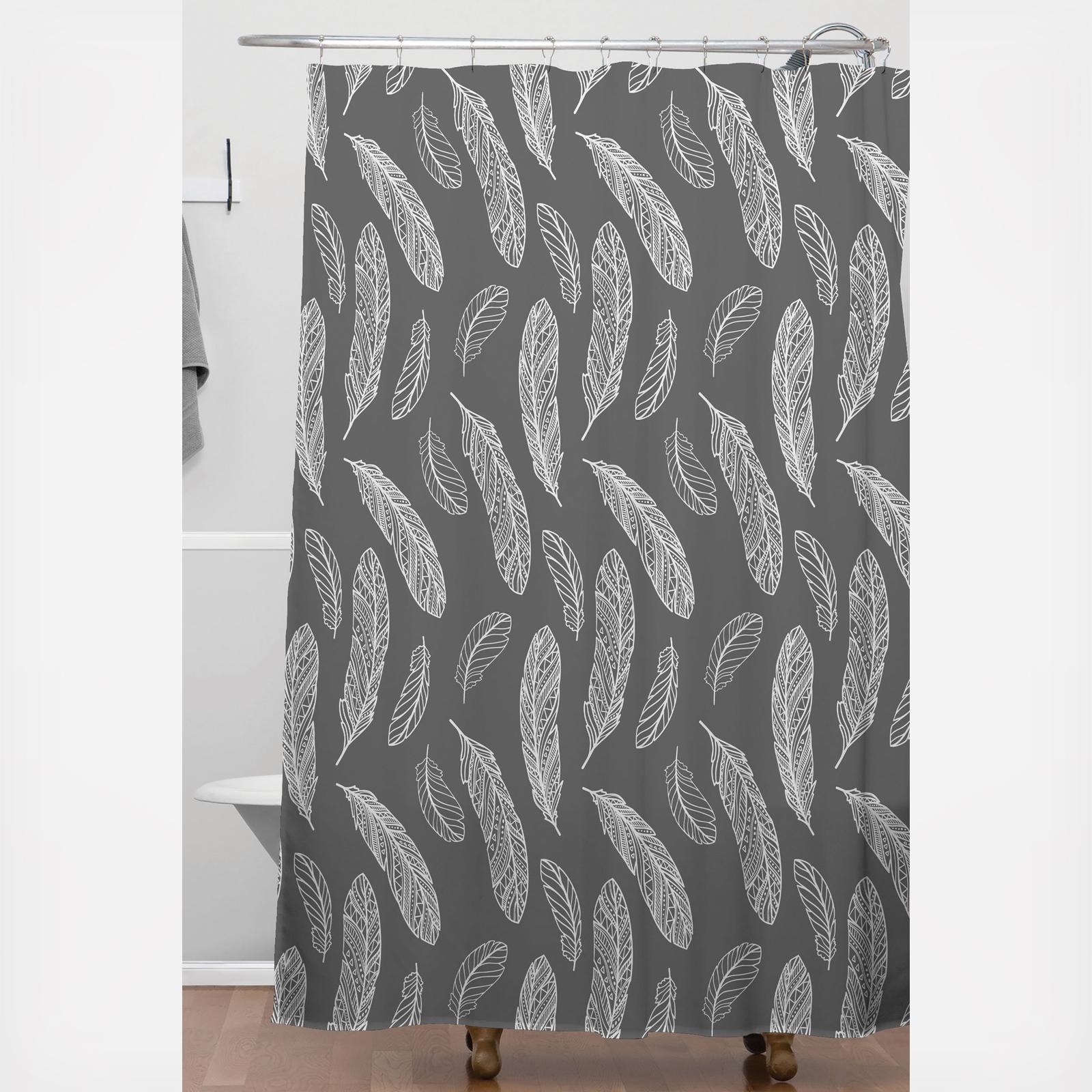 Floating Feathers Dark Gray Shower Curtain