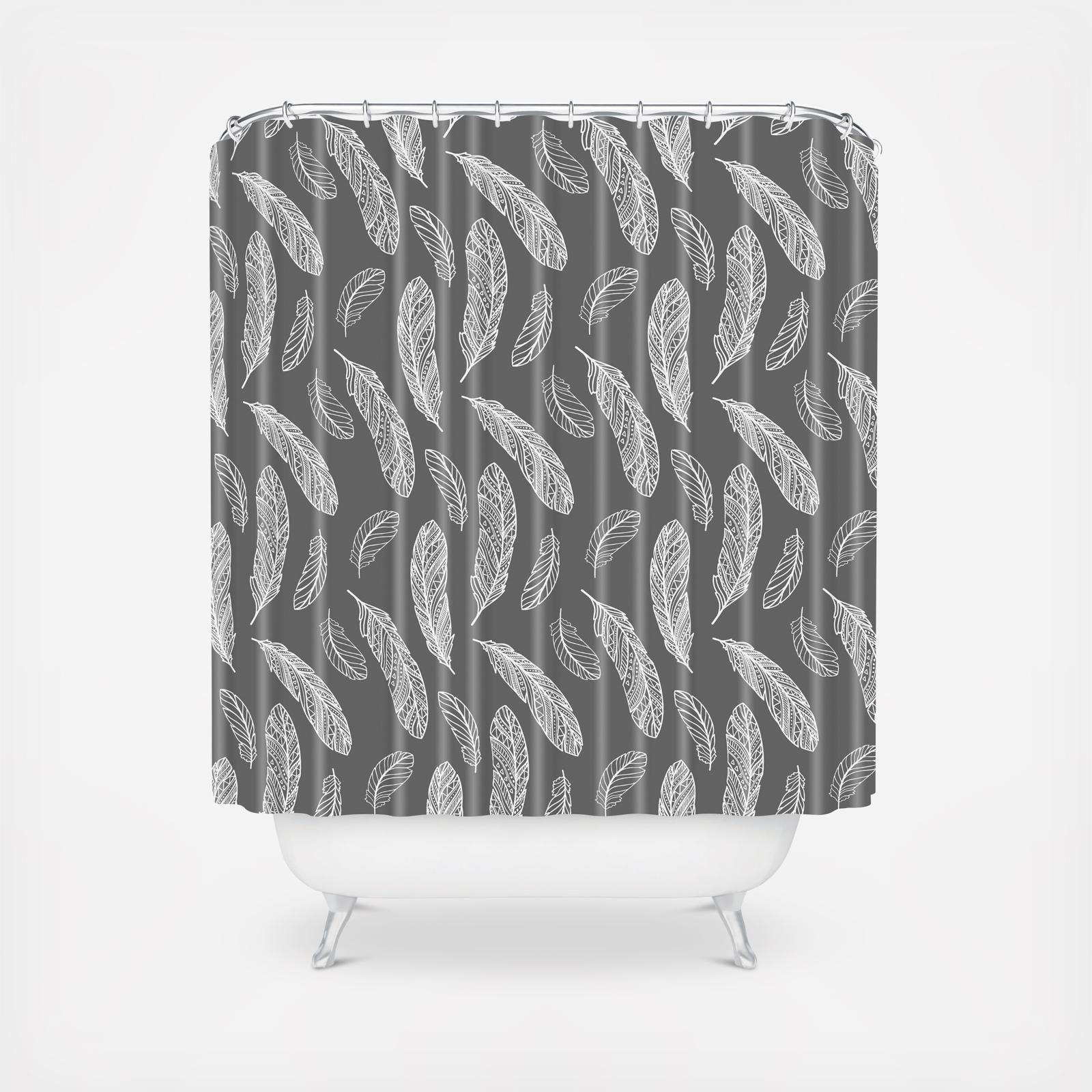 Floating Feathers Dark Gray Shower Curtain