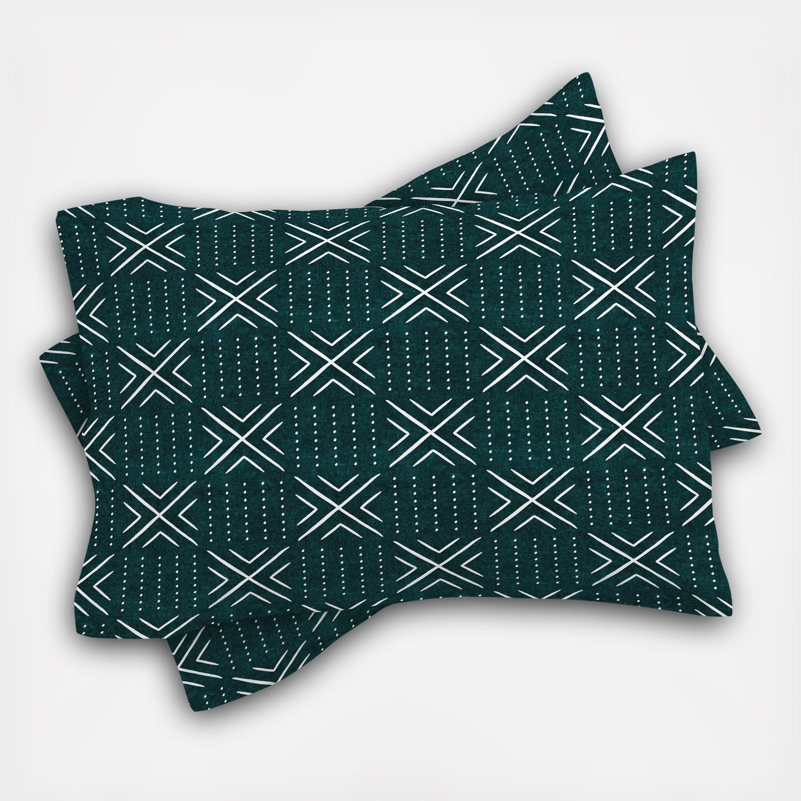 Diamond Mud Cloth Dark Teal Pillow Shams
