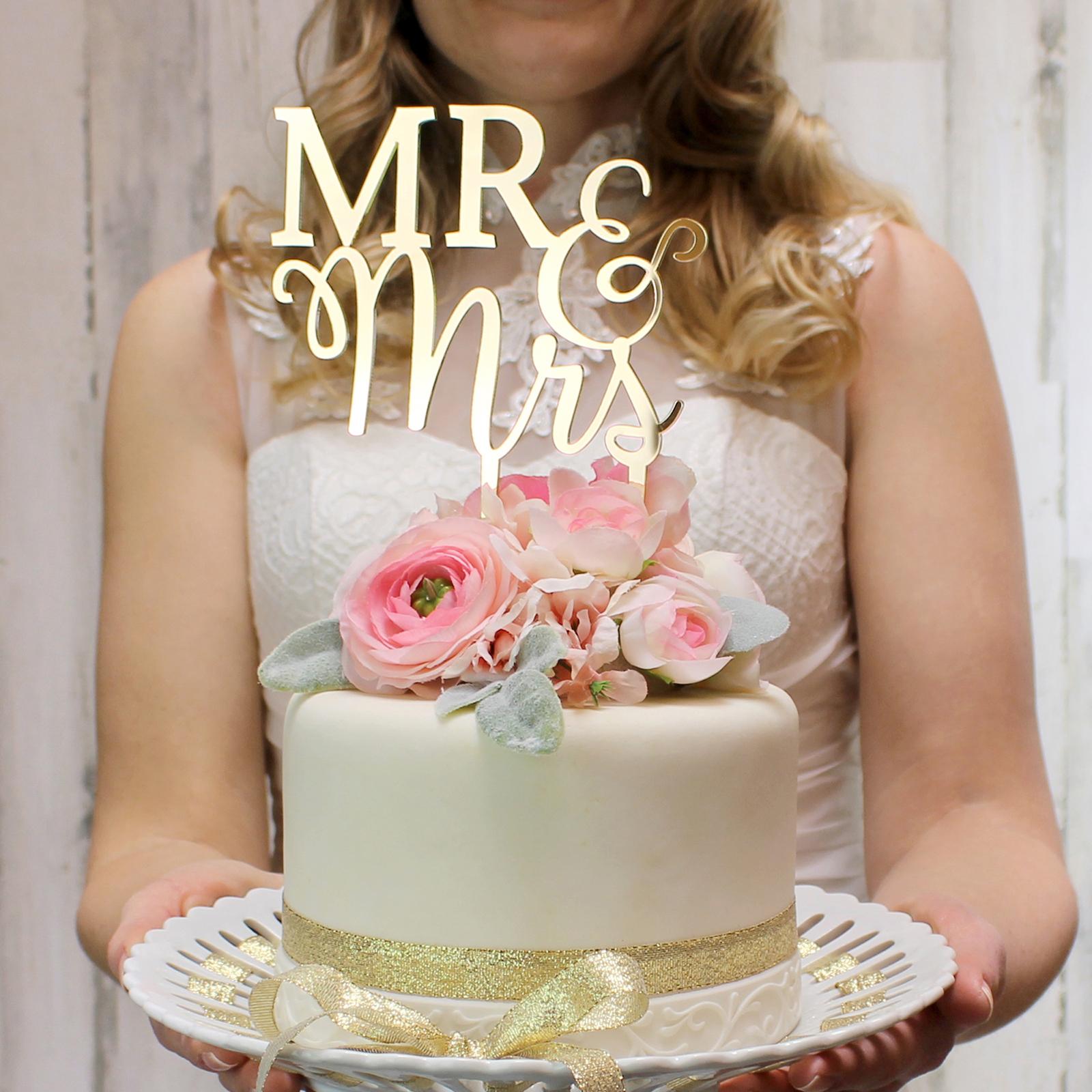 Mr. & Mrs. Metallic Gold Cake Pick