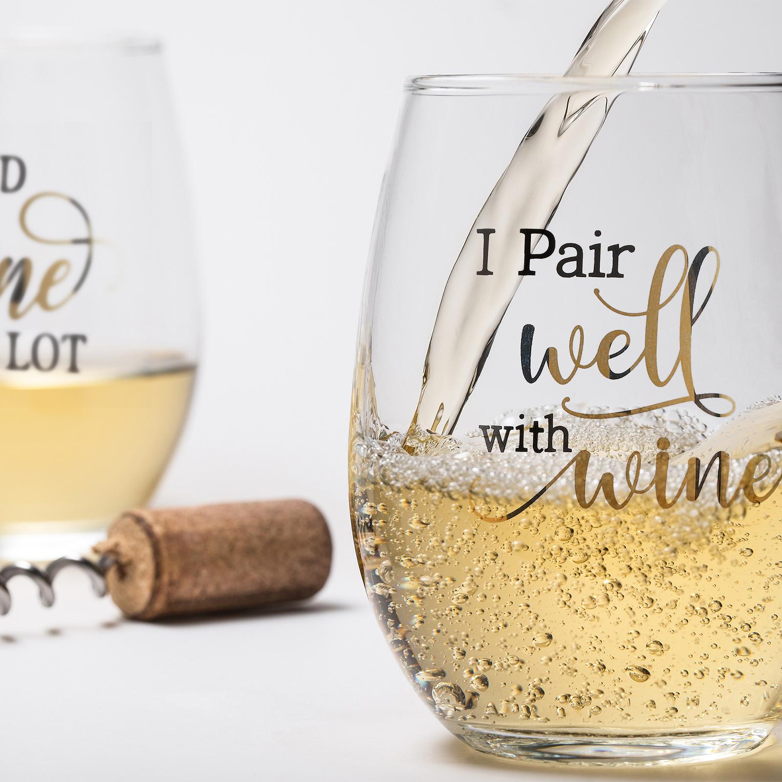 Wine Pun Stemless Wine Glasses, Set of 2