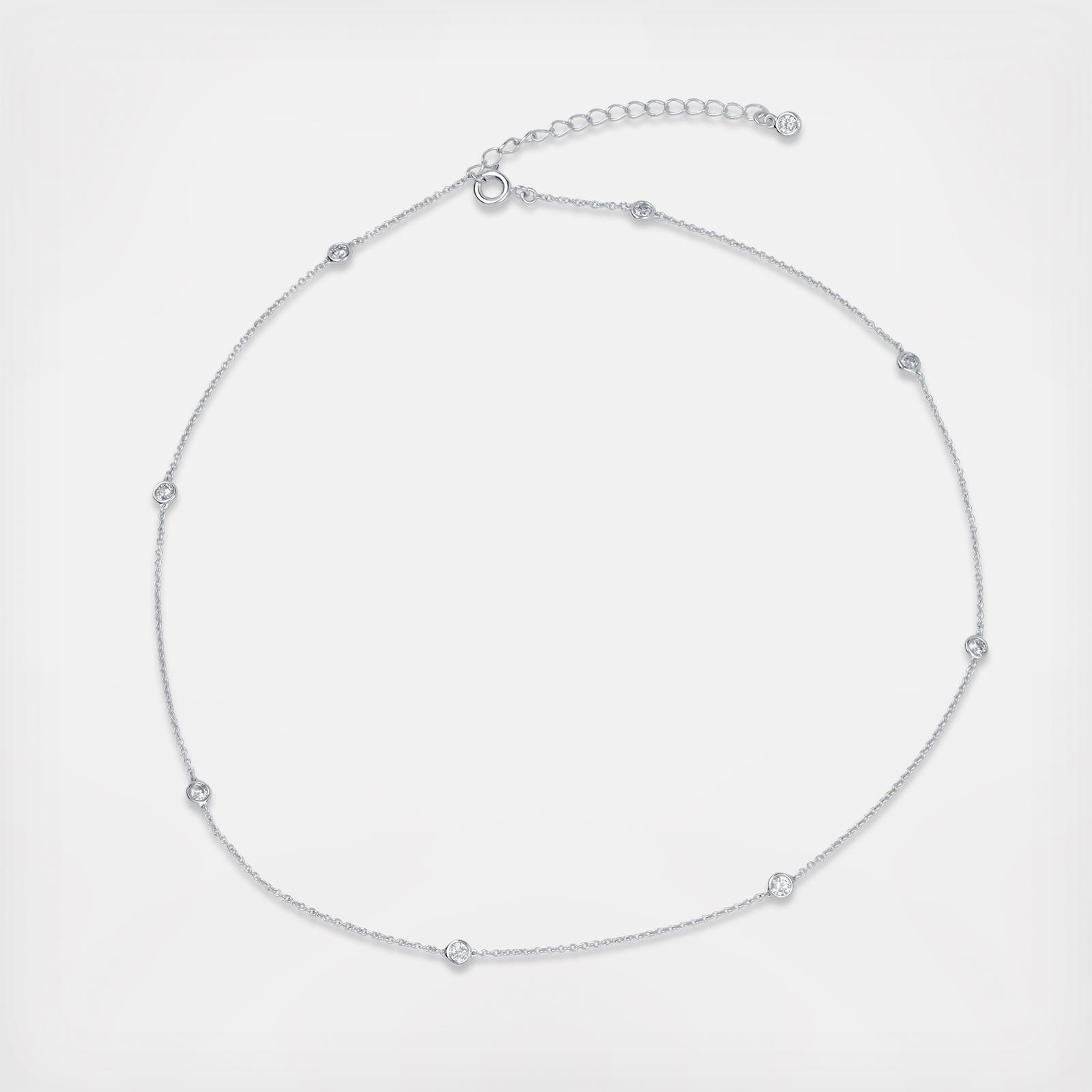 Round CZ Bezel Set Station Necklace