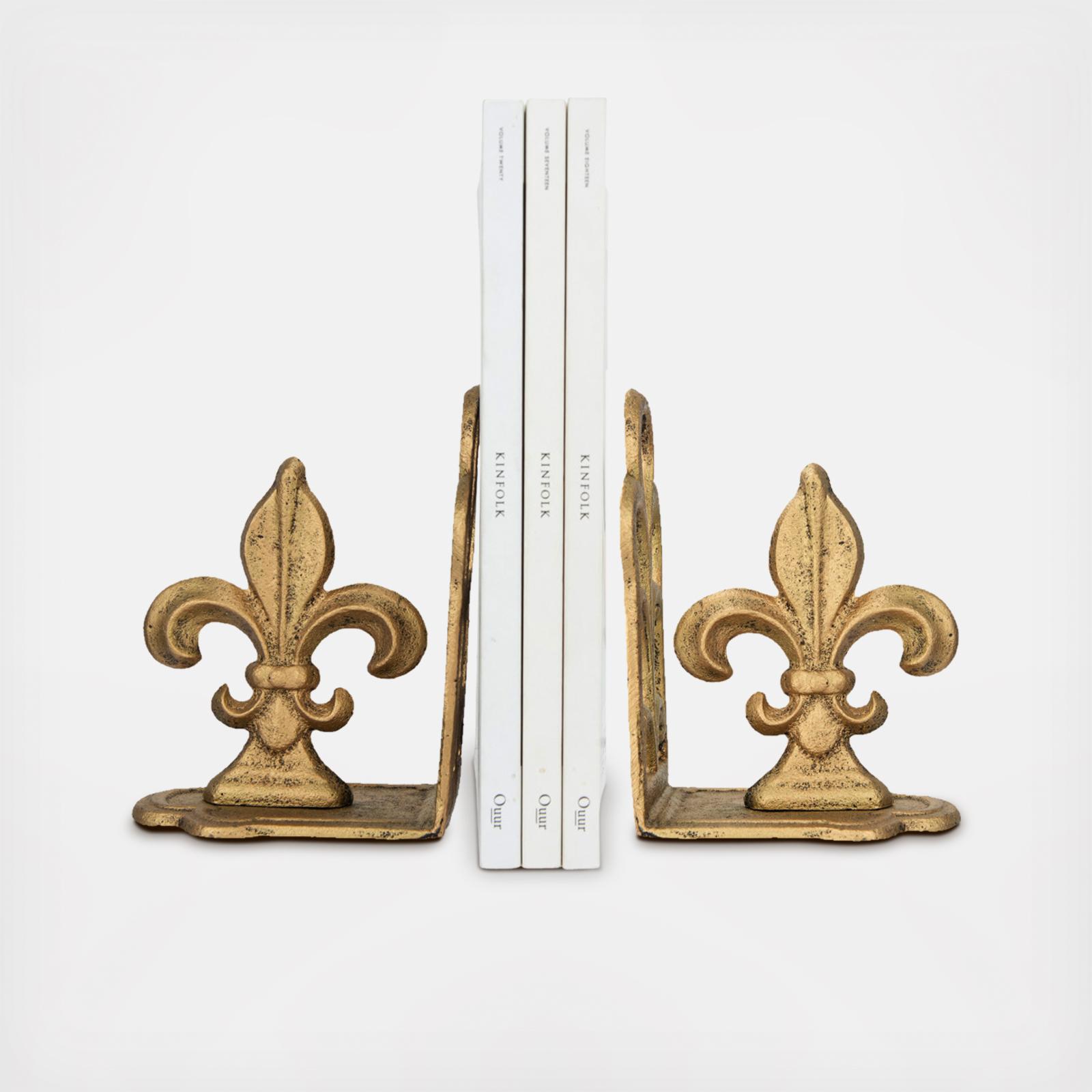 Decorative Distressed Fleur de Lis Bookends, Set of 2