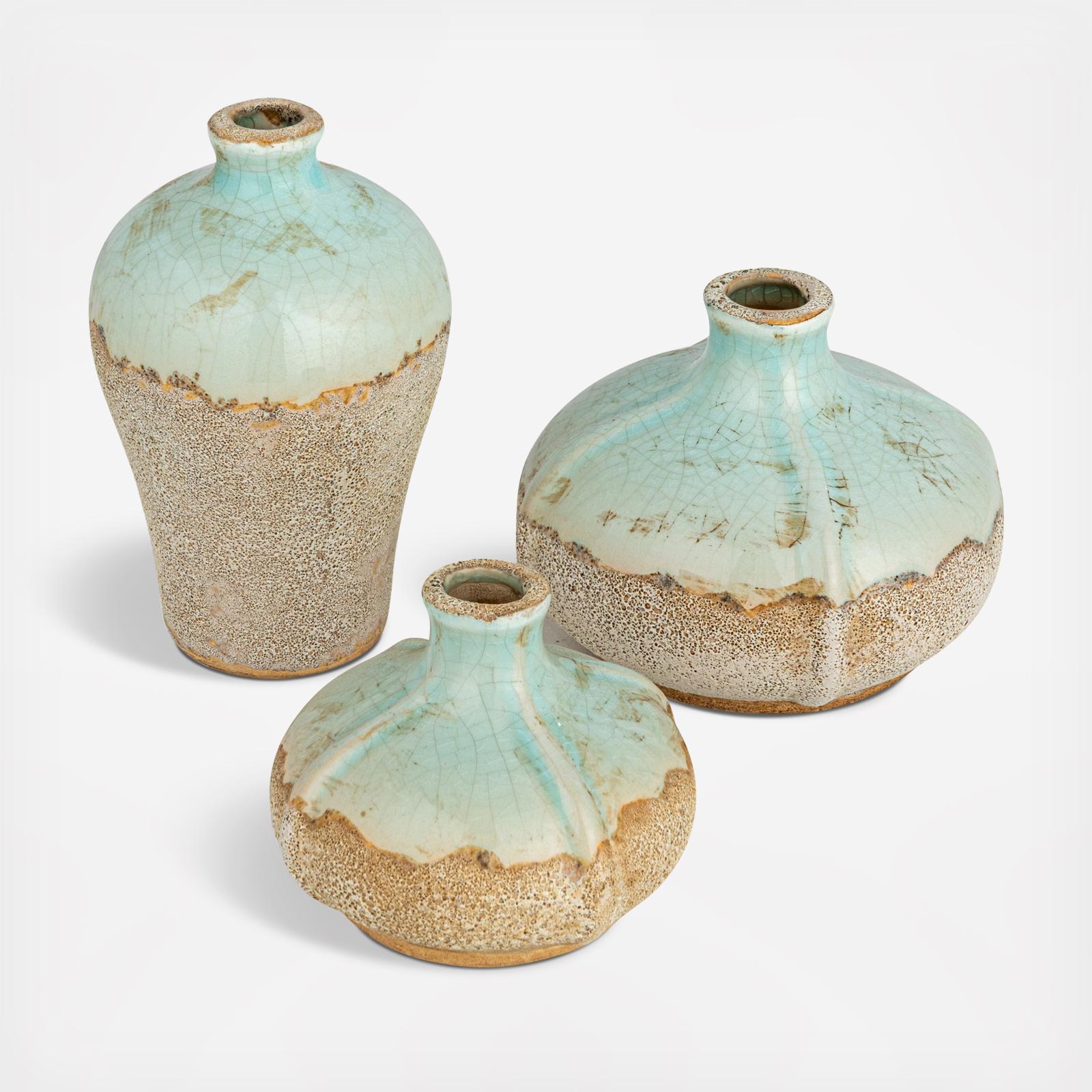 3-Piece Distressed Terracotta Vase Set