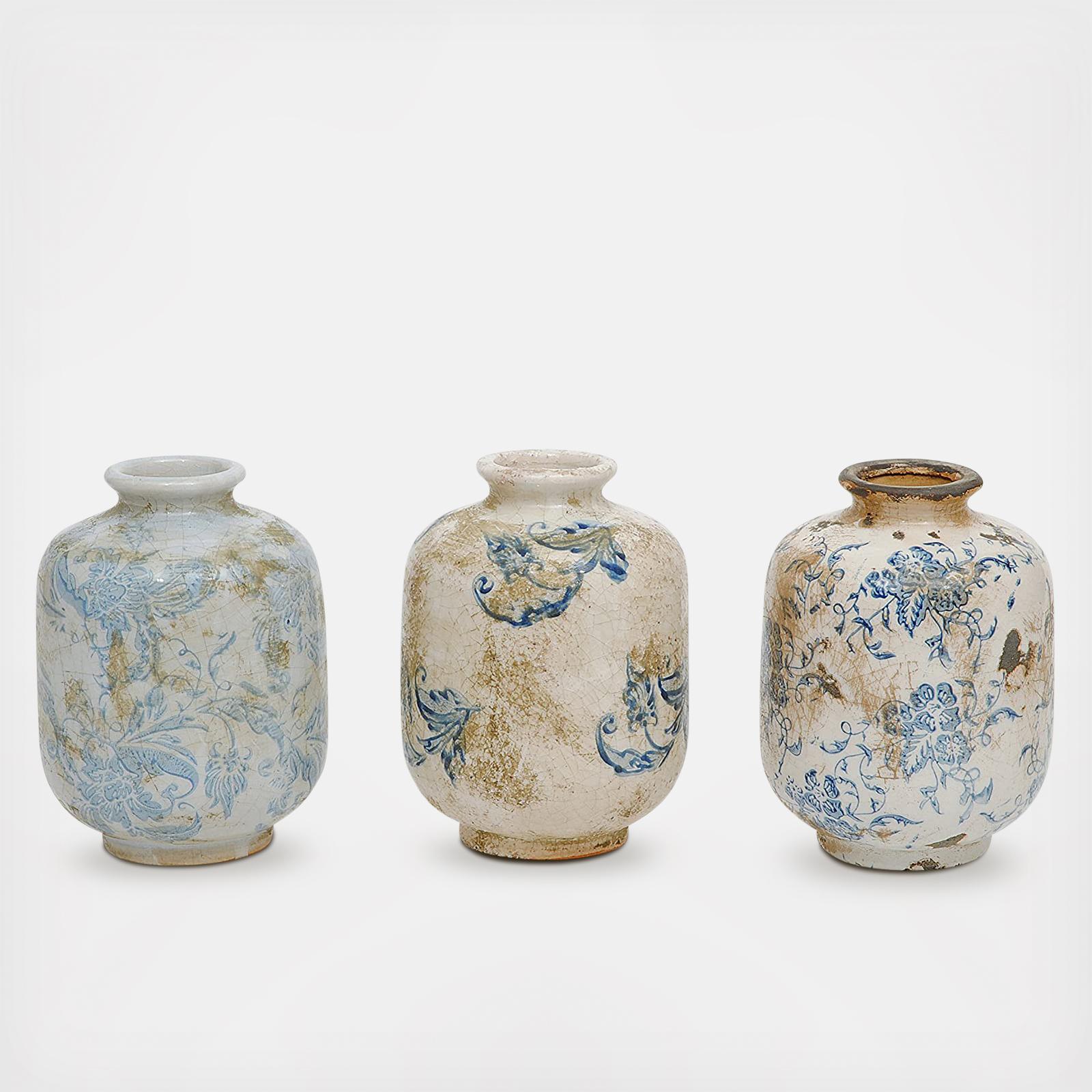 3-Piece Distressed Decorative Terracotta Vases Set