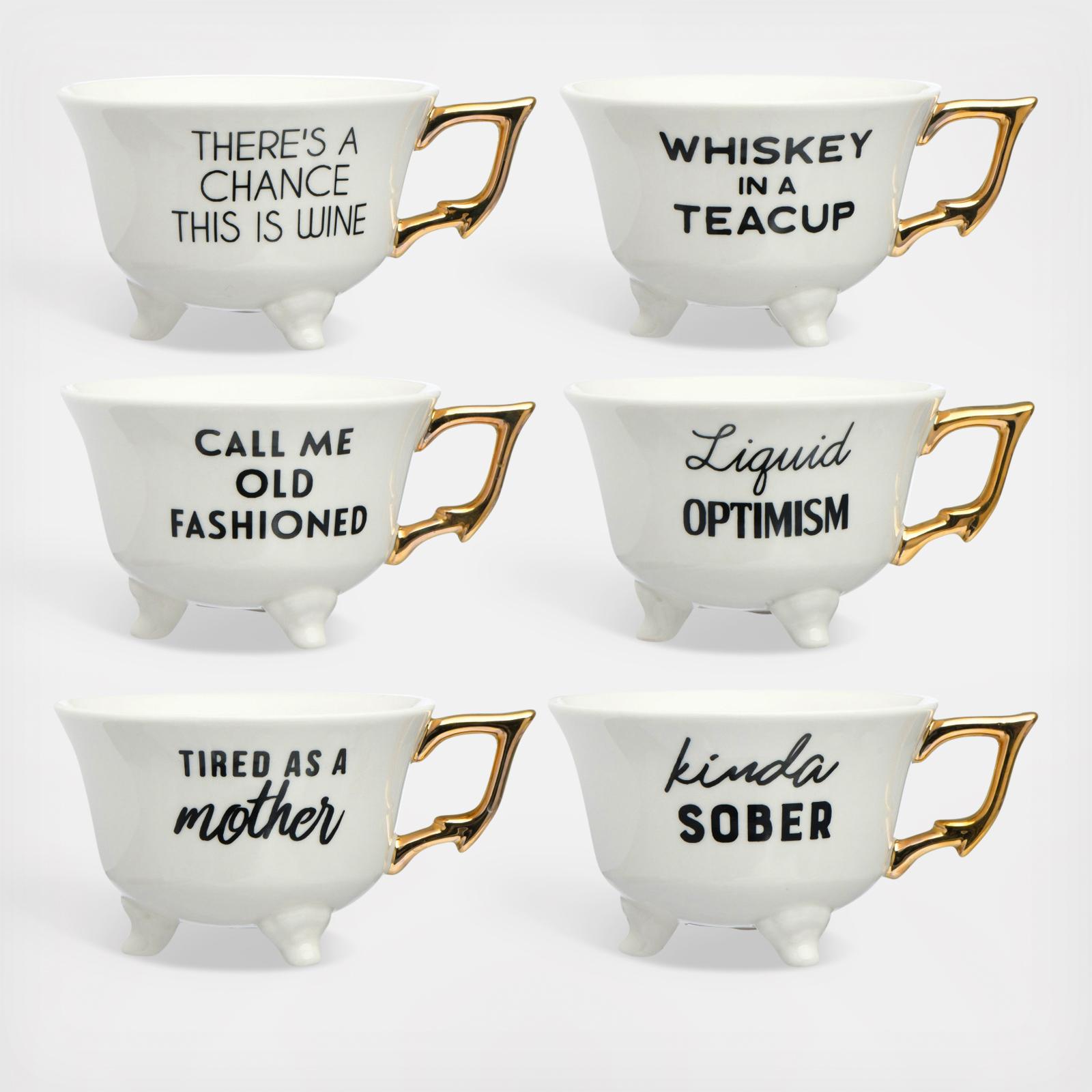 6-Piece Stoneware Sayings Teacup Set