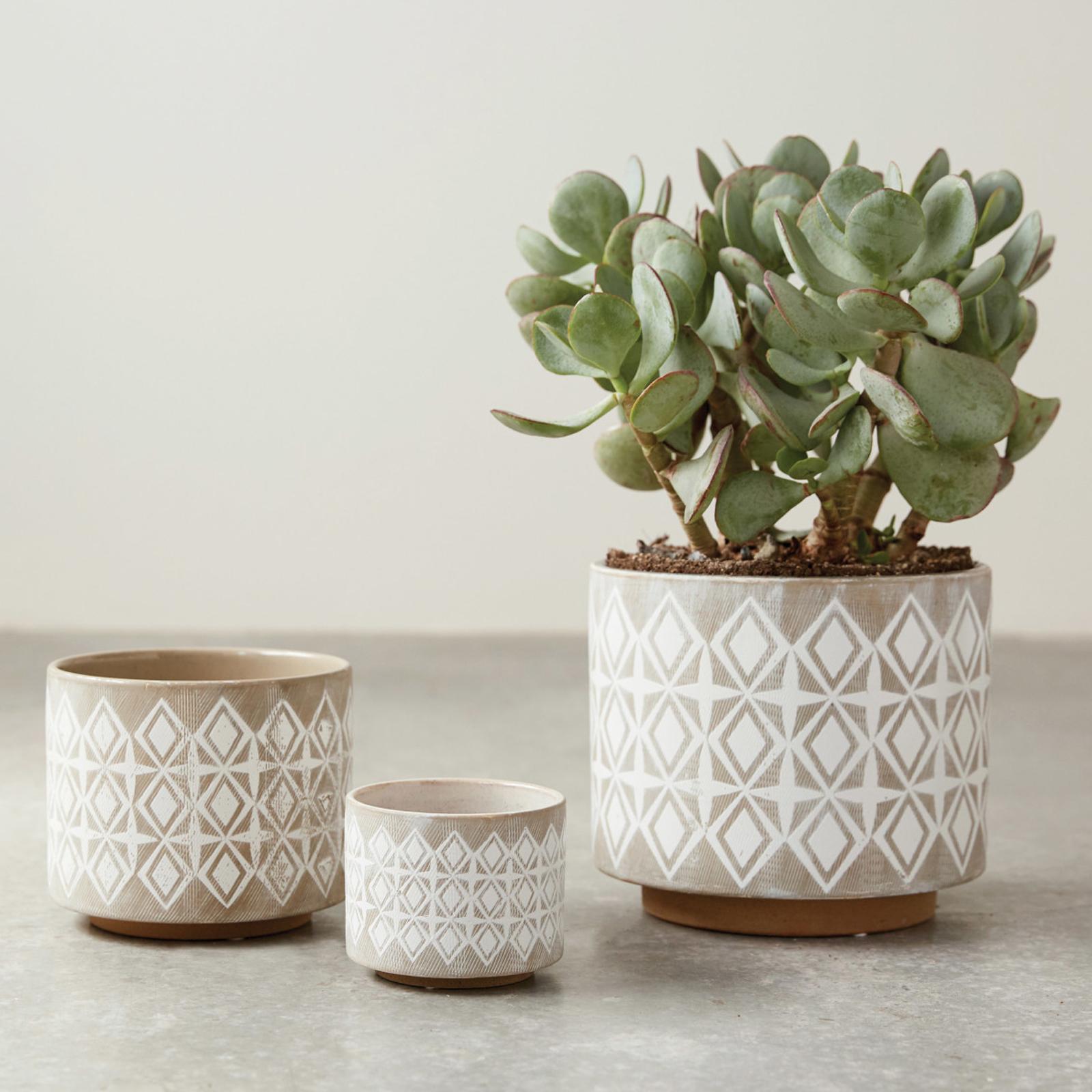 3-Piece Diamond Stoneware Planter Set