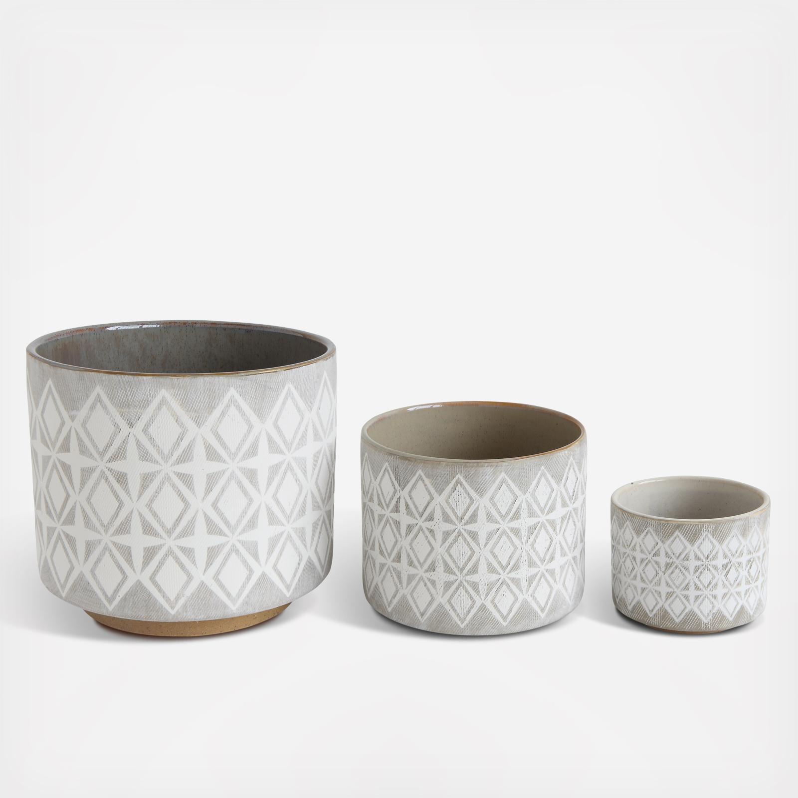 3-Piece Diamond Stoneware Planter Set