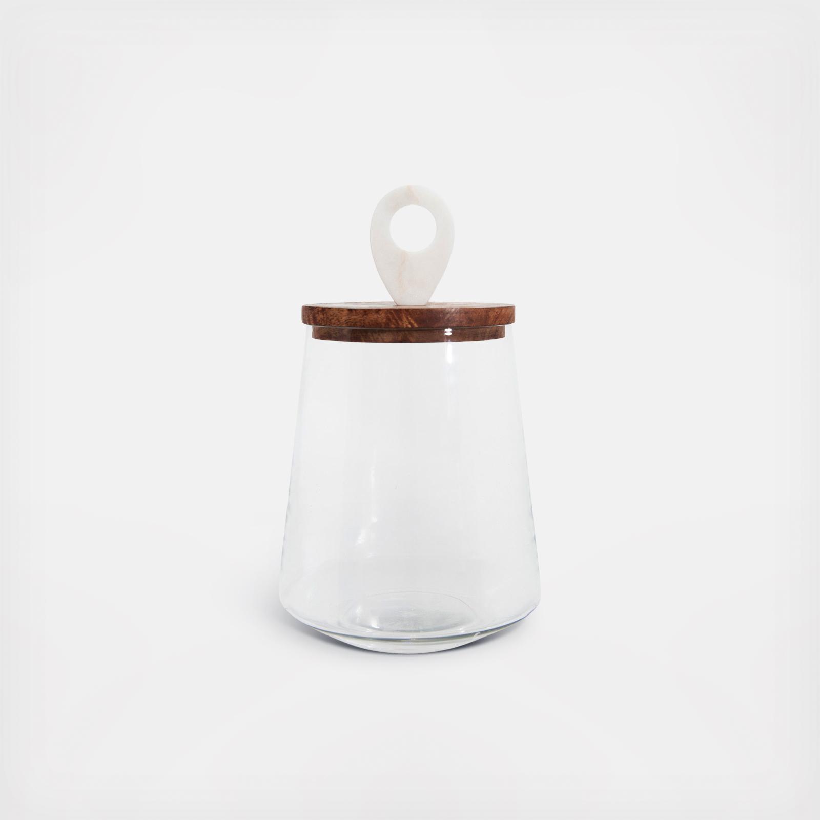 Clear Glass Jar with Mango Wood & Marble Lid