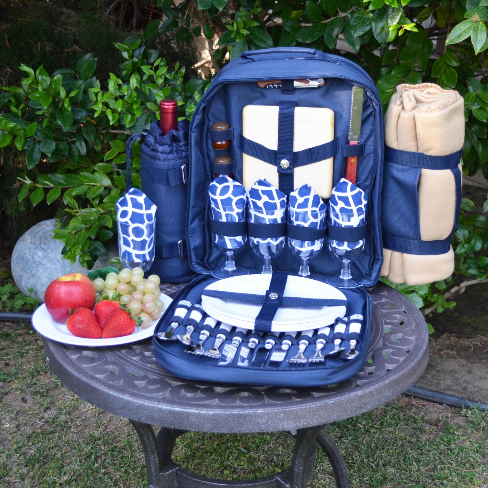 4-Person Equipped Picnic Backpack with Blanket