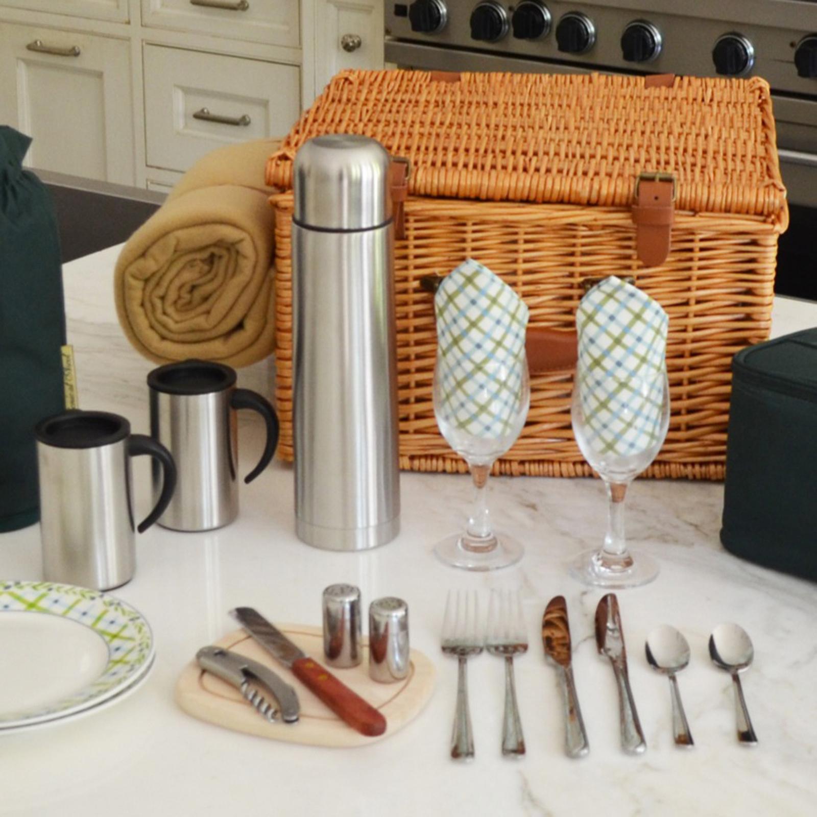 2-Person English Style Willow Picnic Hamper with Blanket & Coffee Set