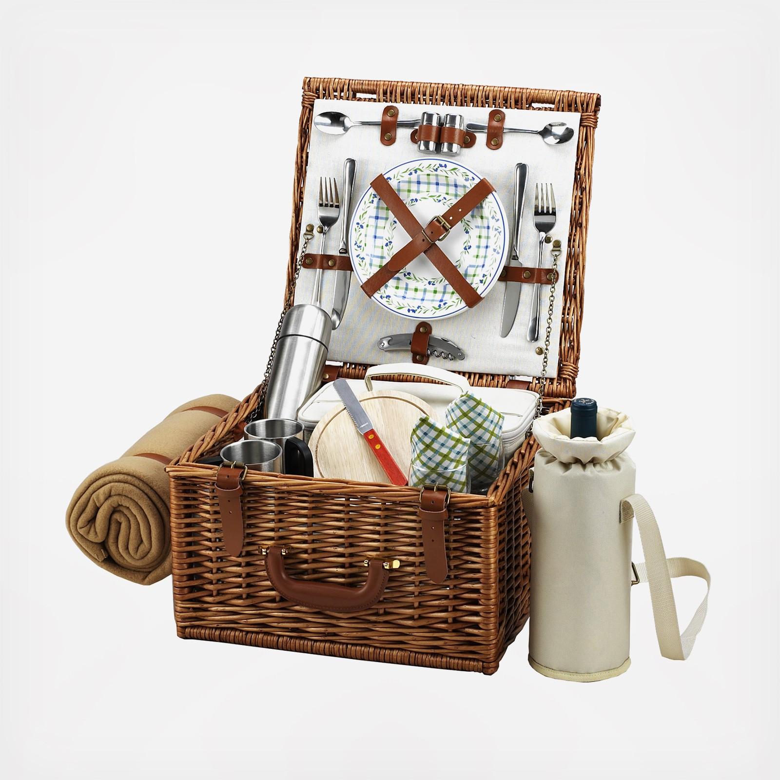 2-Person English Style Willow Picnic Hamper with Blanket & Coffee Set