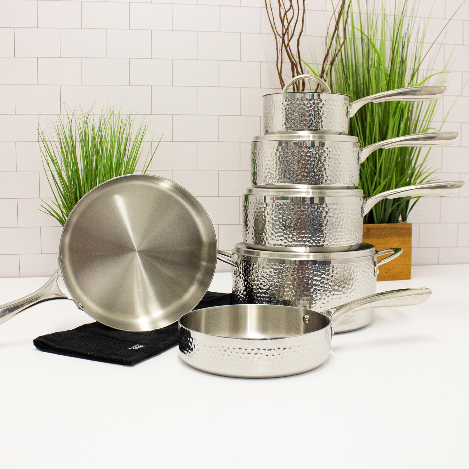 10-Piece Cookware Set, Tri-Ply Hammered