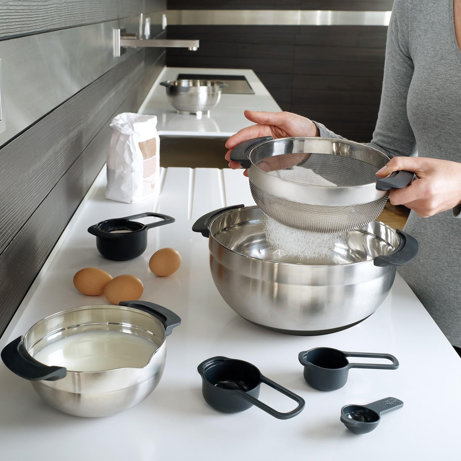 Nest 9-Piece Stainless Steel Food Prep Set with Mixing Bowls and Measuring Cups