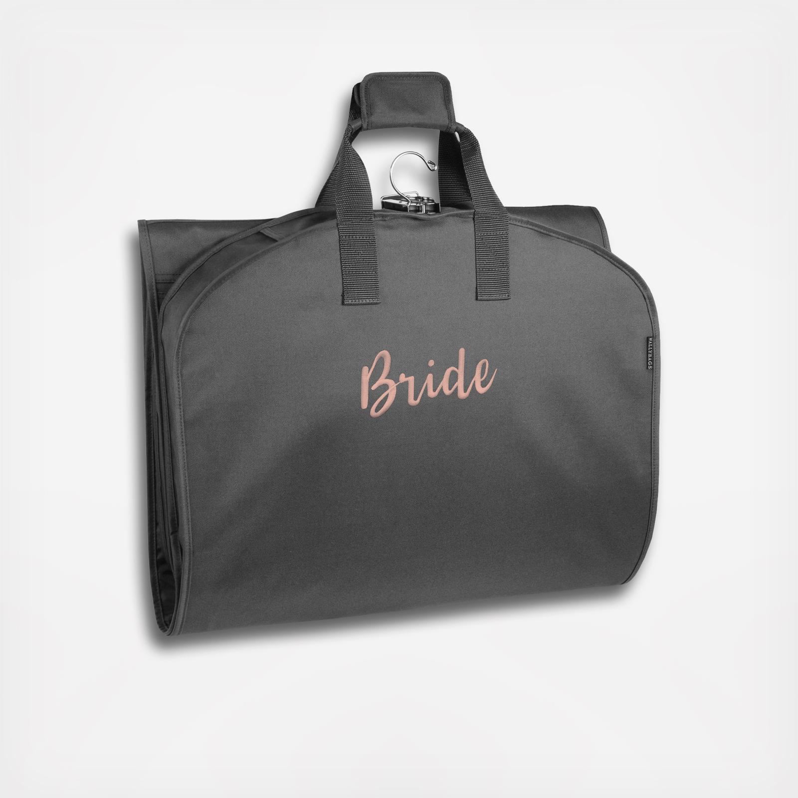 60" Gown Length Script "Bride" Tri-Fold Travel Garment Bag with Pockets