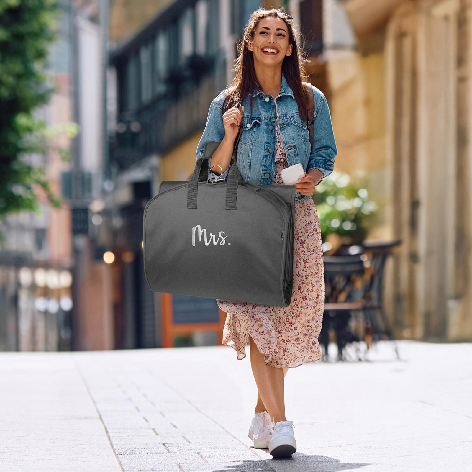 60" Gown Length Script "Mrs" Tri-Fold Travel Garment Bag with Pockets