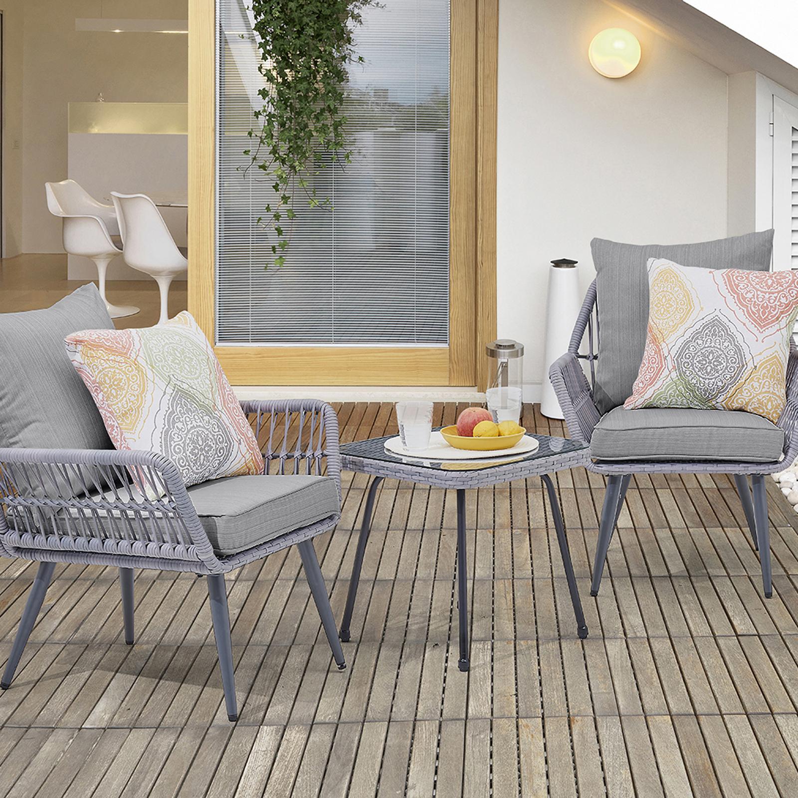 Cannes Rope Wicker 3-Piece Patio Conversation Set