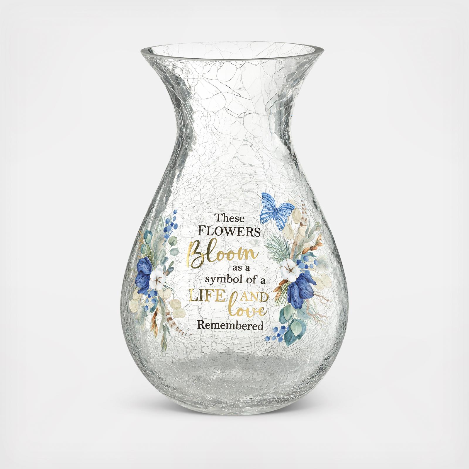 Crackle Glass Memorial Flower Vase with Sympathy Verse