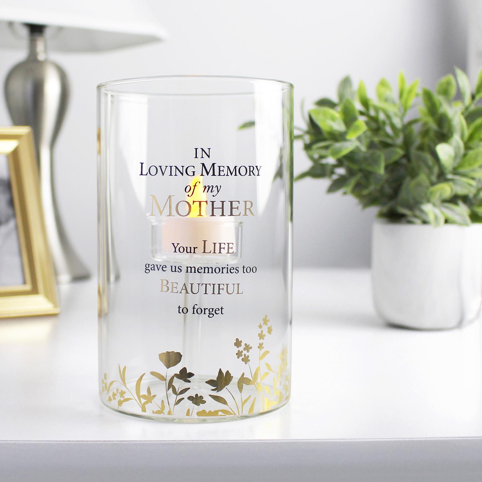 "In Loving Memory" Mother Glass LED Candle Holder with Sympathy Verse