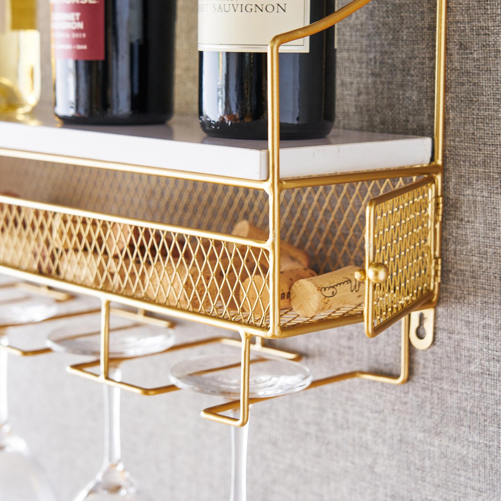 Gold Wall Wine Rack & Cork Storage