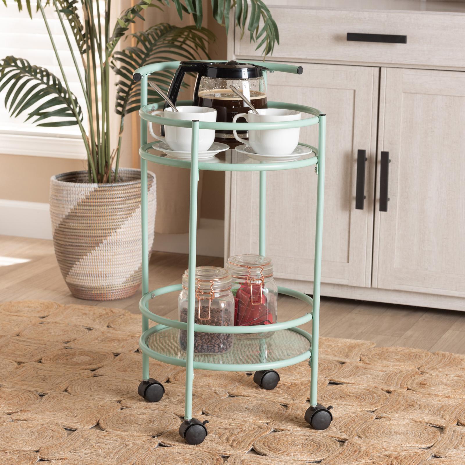 Newell Mid-Century Modern 2-Tier Kitchen Cart