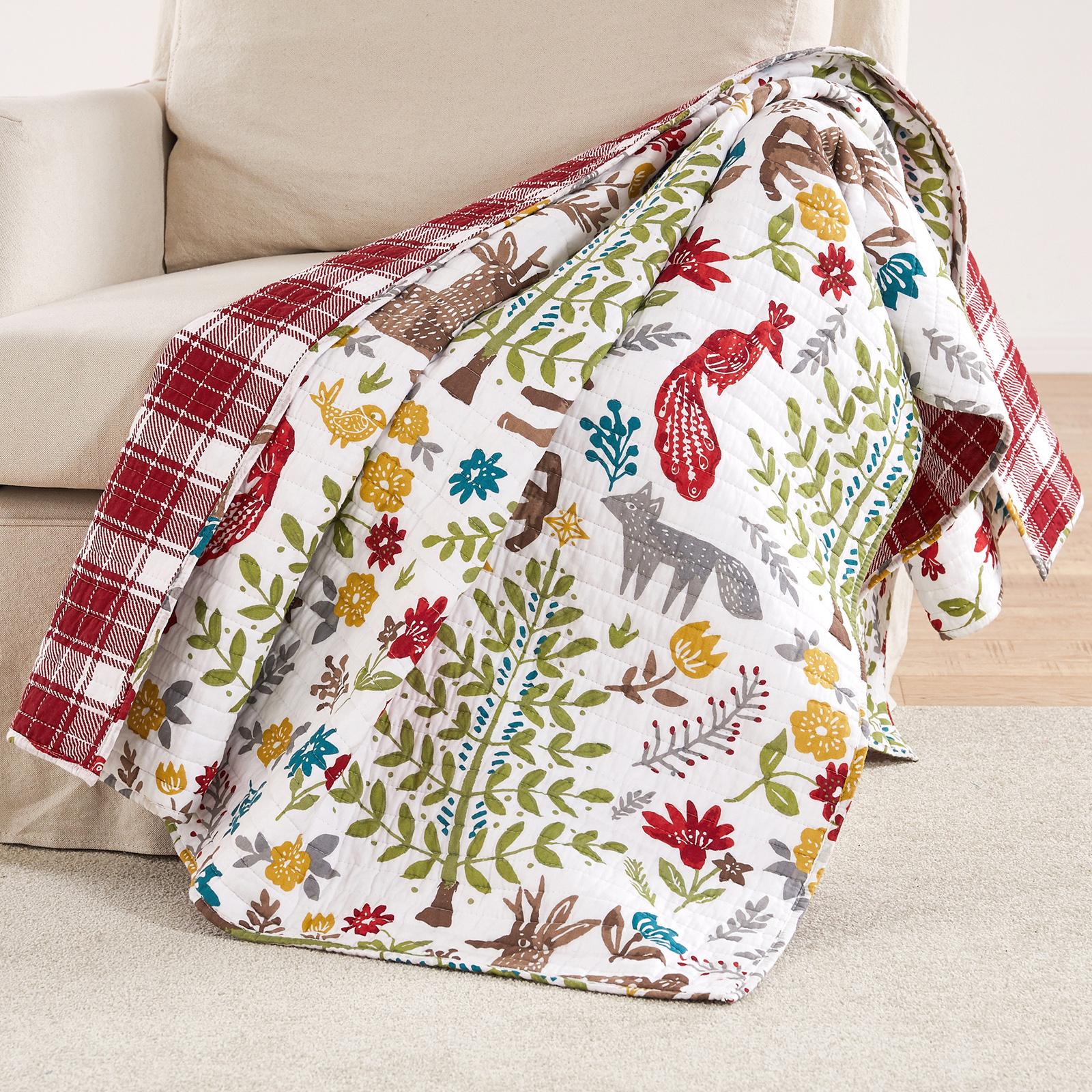 Folk Deer Reversible Quilted Throw
