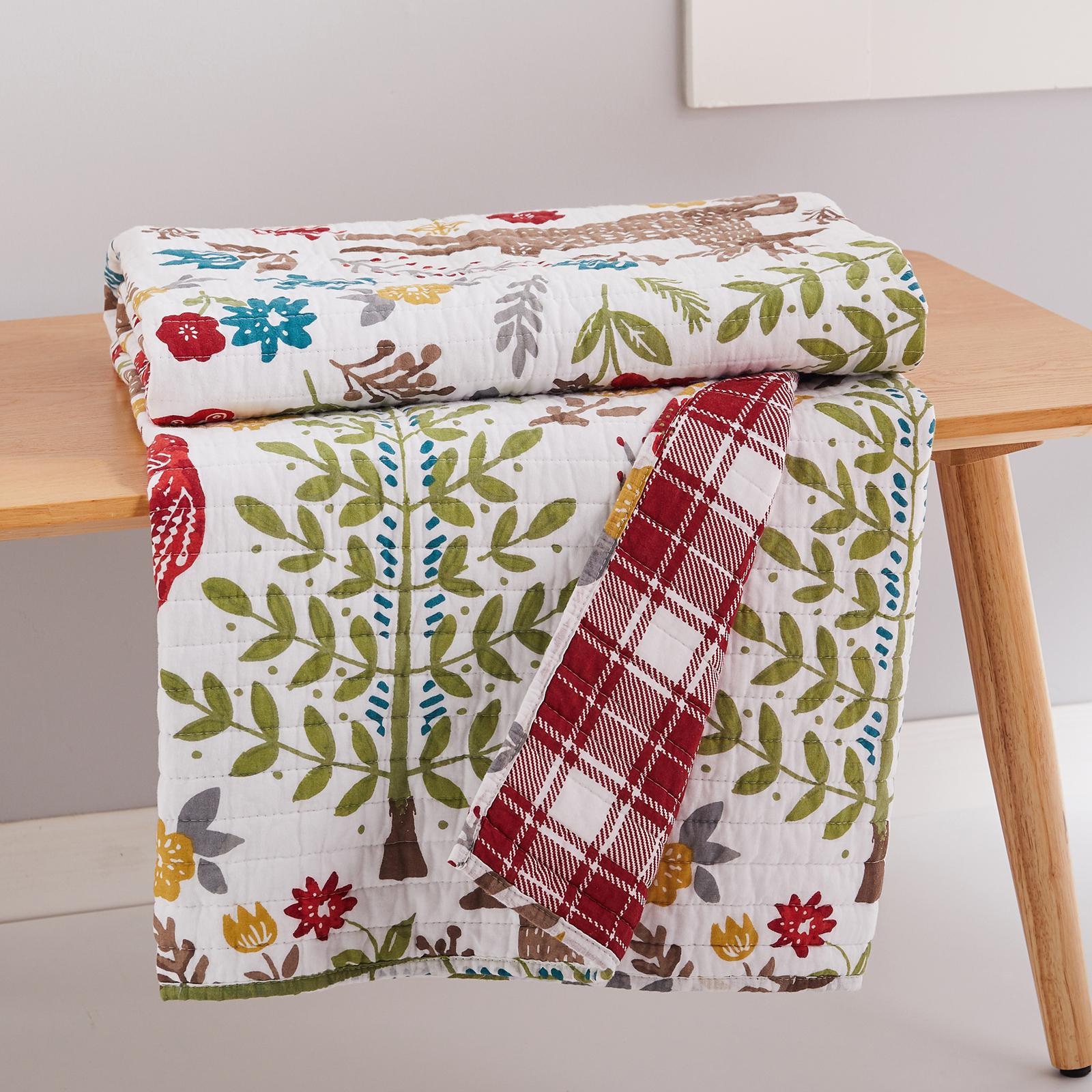 Folk Deer Reversible Quilted Throw