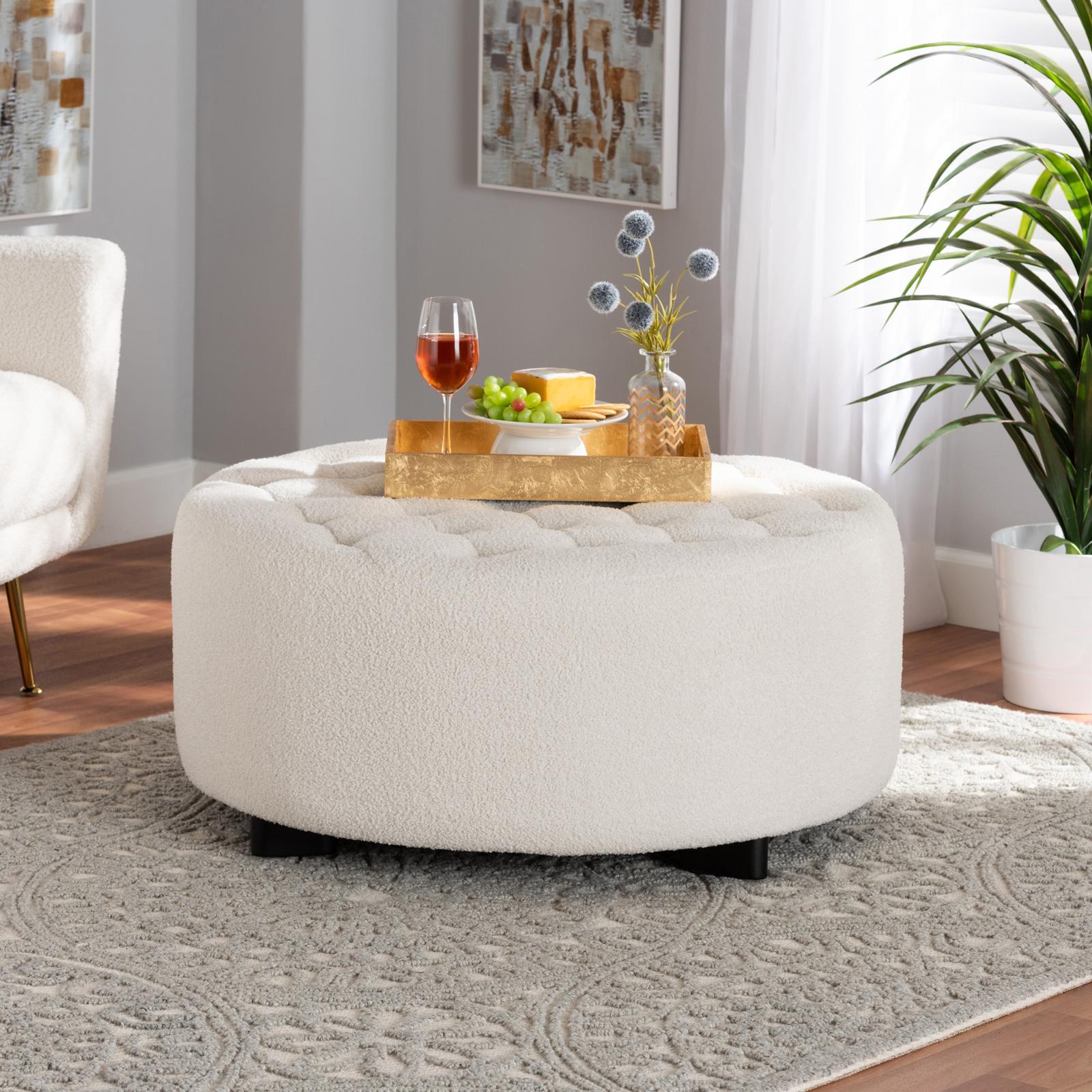 Athena Boucle Upholstered Round Ottoman