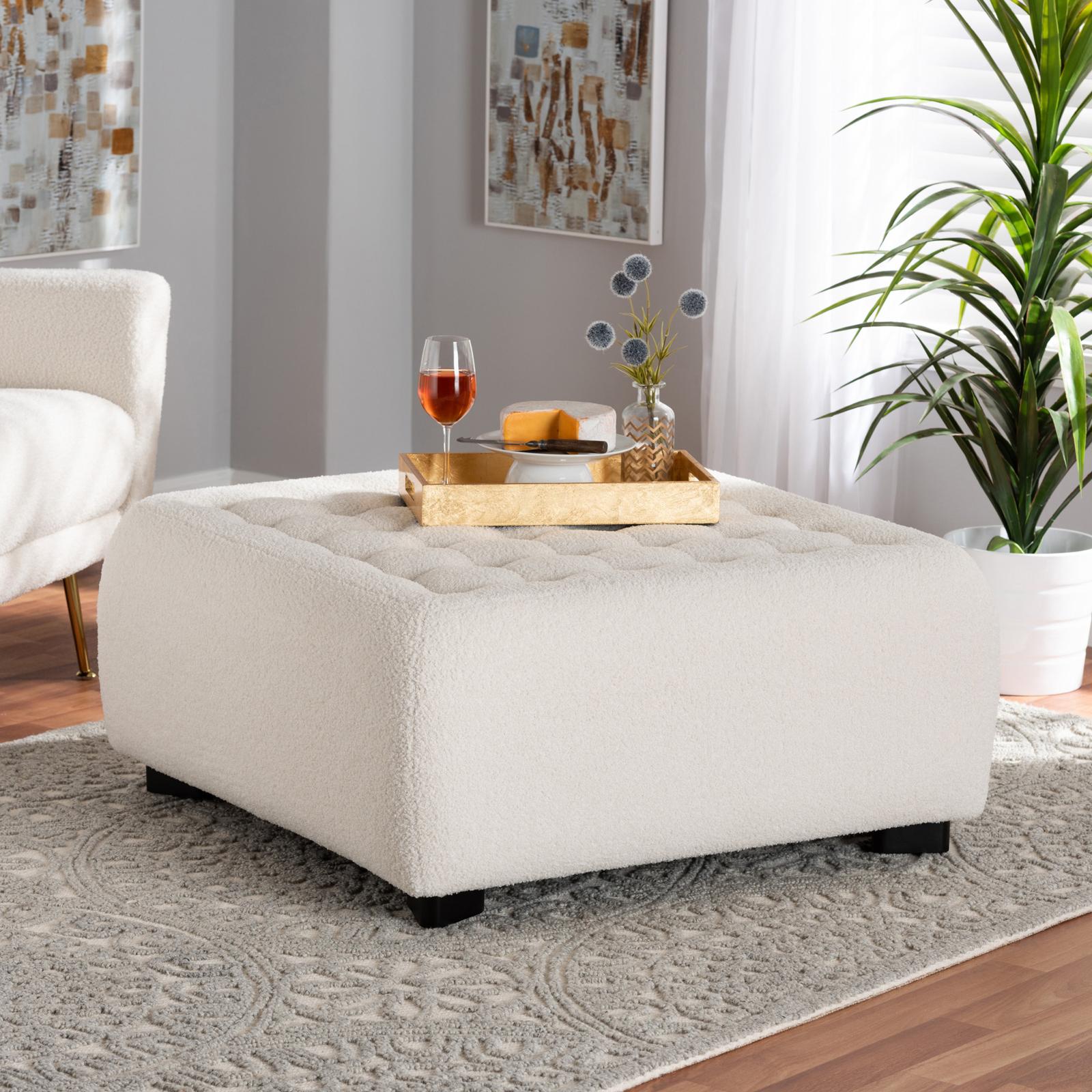 Athena Boucle Upholstered Square Ottoman