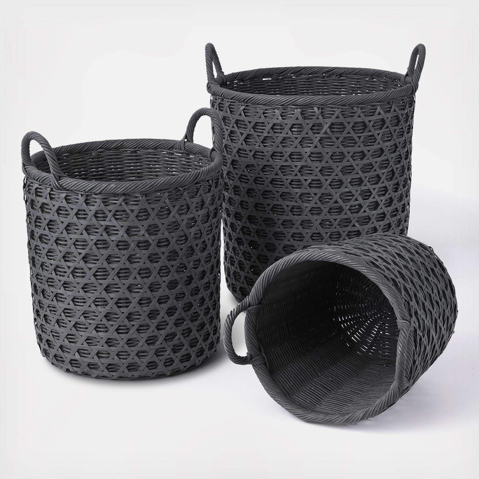 3-Piece Bamboo Caning Basket Set
