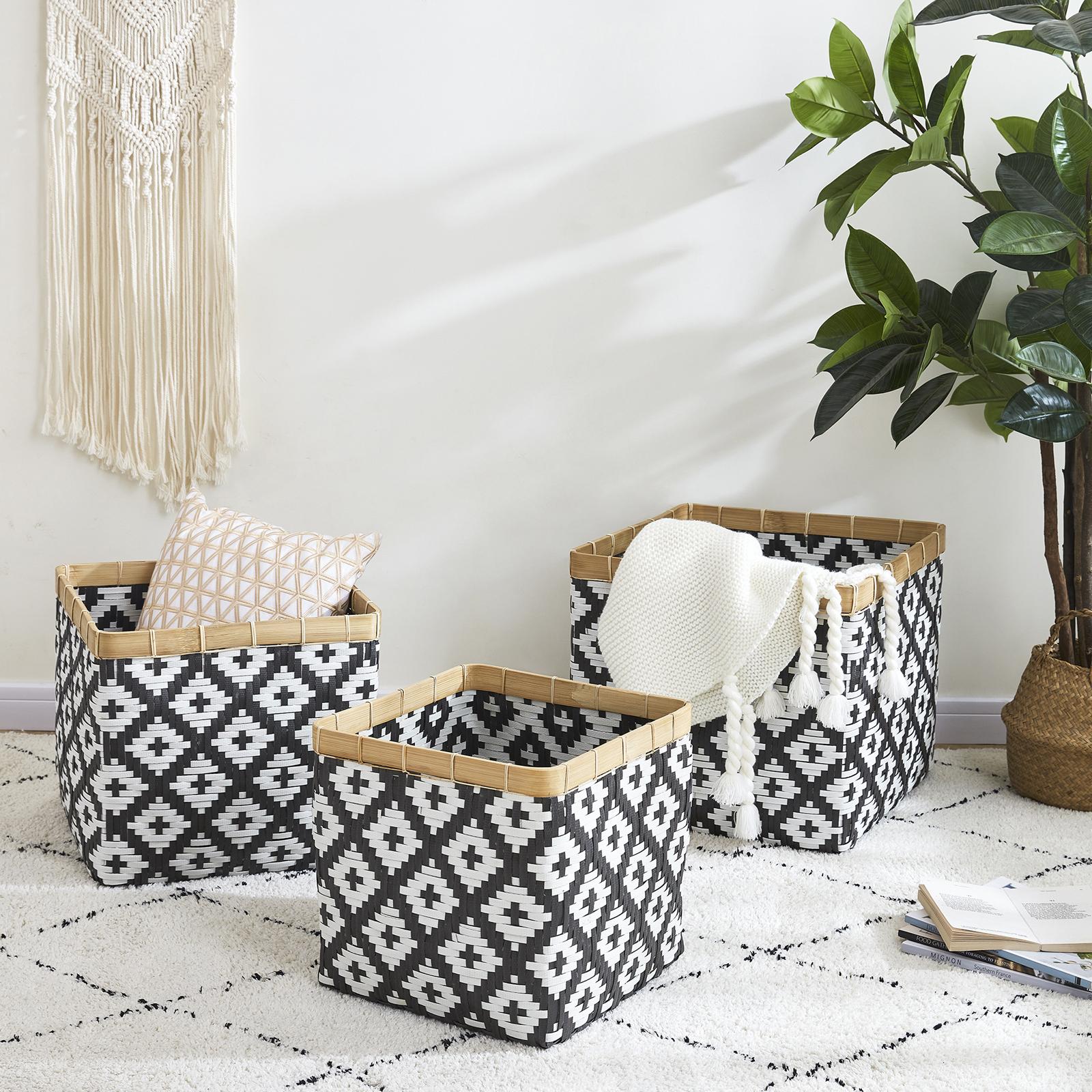 3-Piece Square Bamboo Basket Set