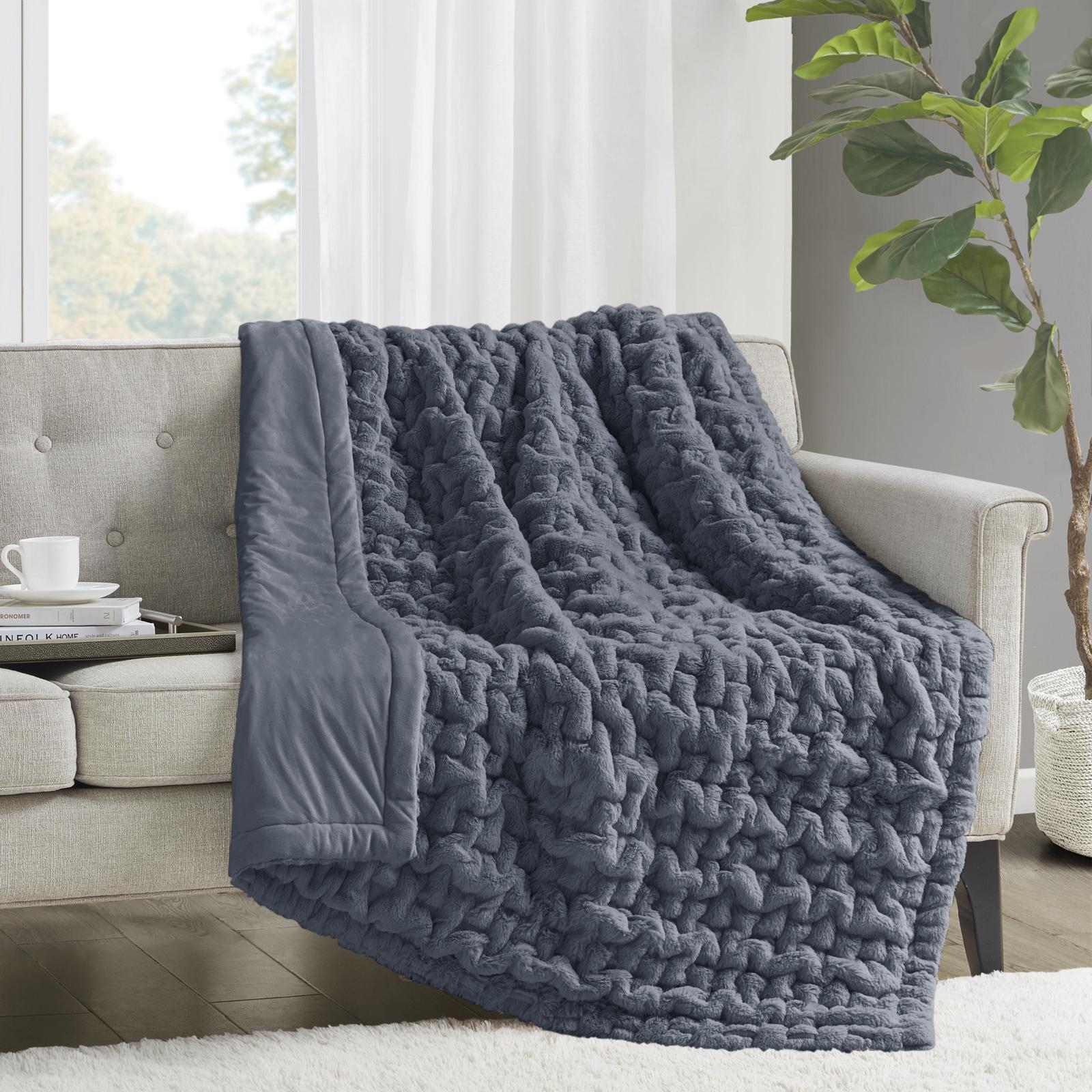 Ruched Fur Throw Blanket