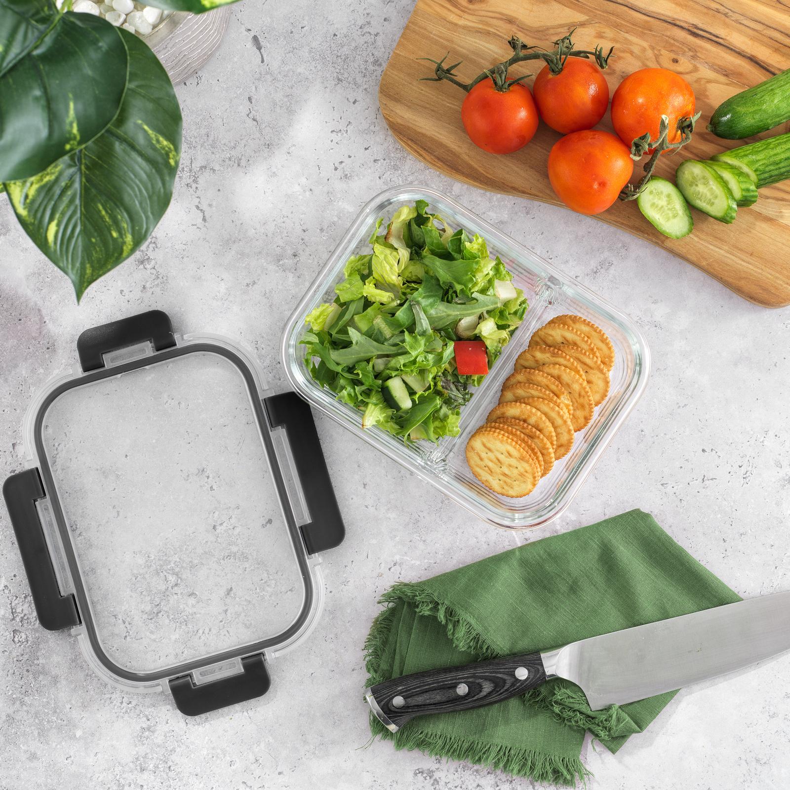2-Sectional Food Prep Storage Containers, Set of 5
