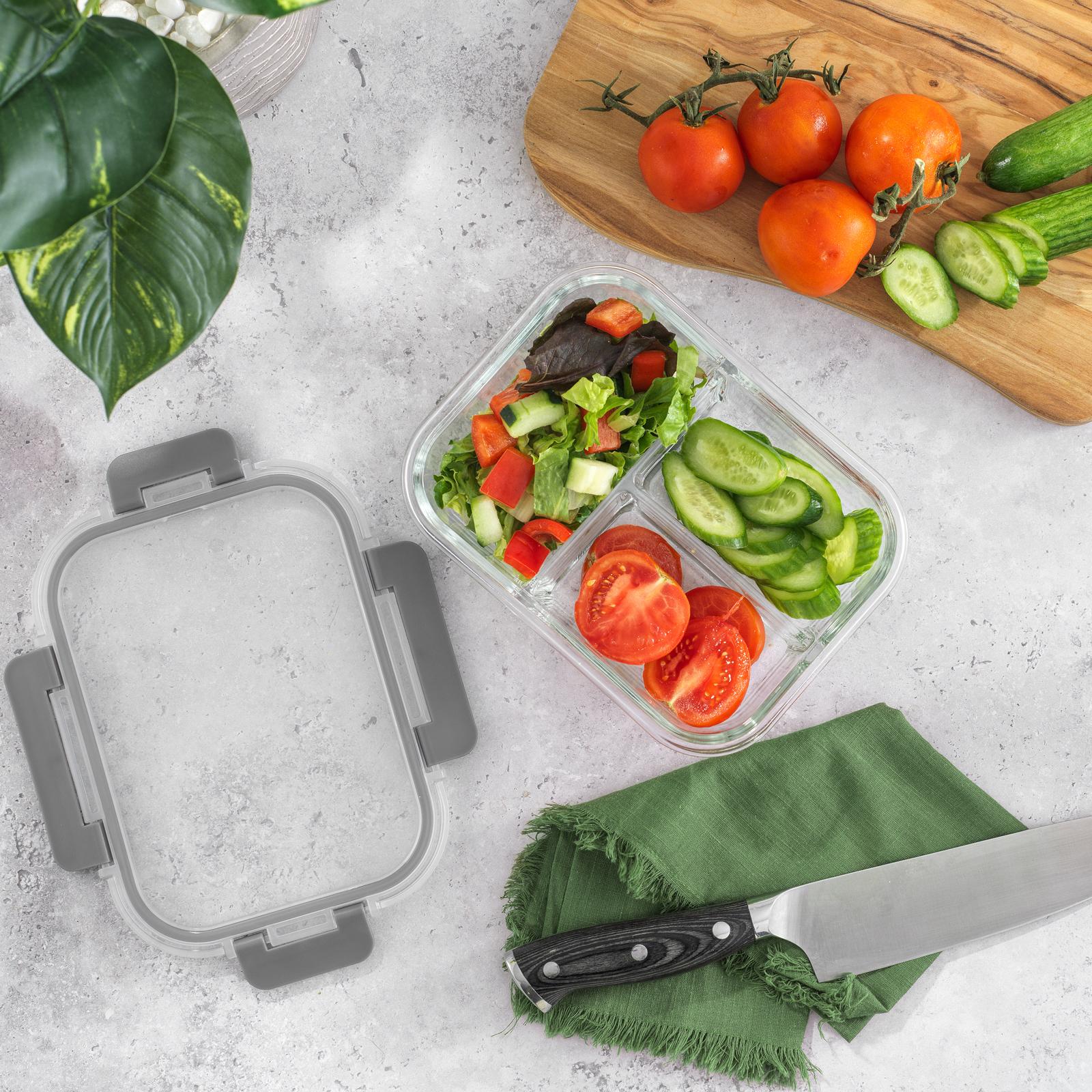 3-Sectional Food Prep Storage Containers, Set of 5