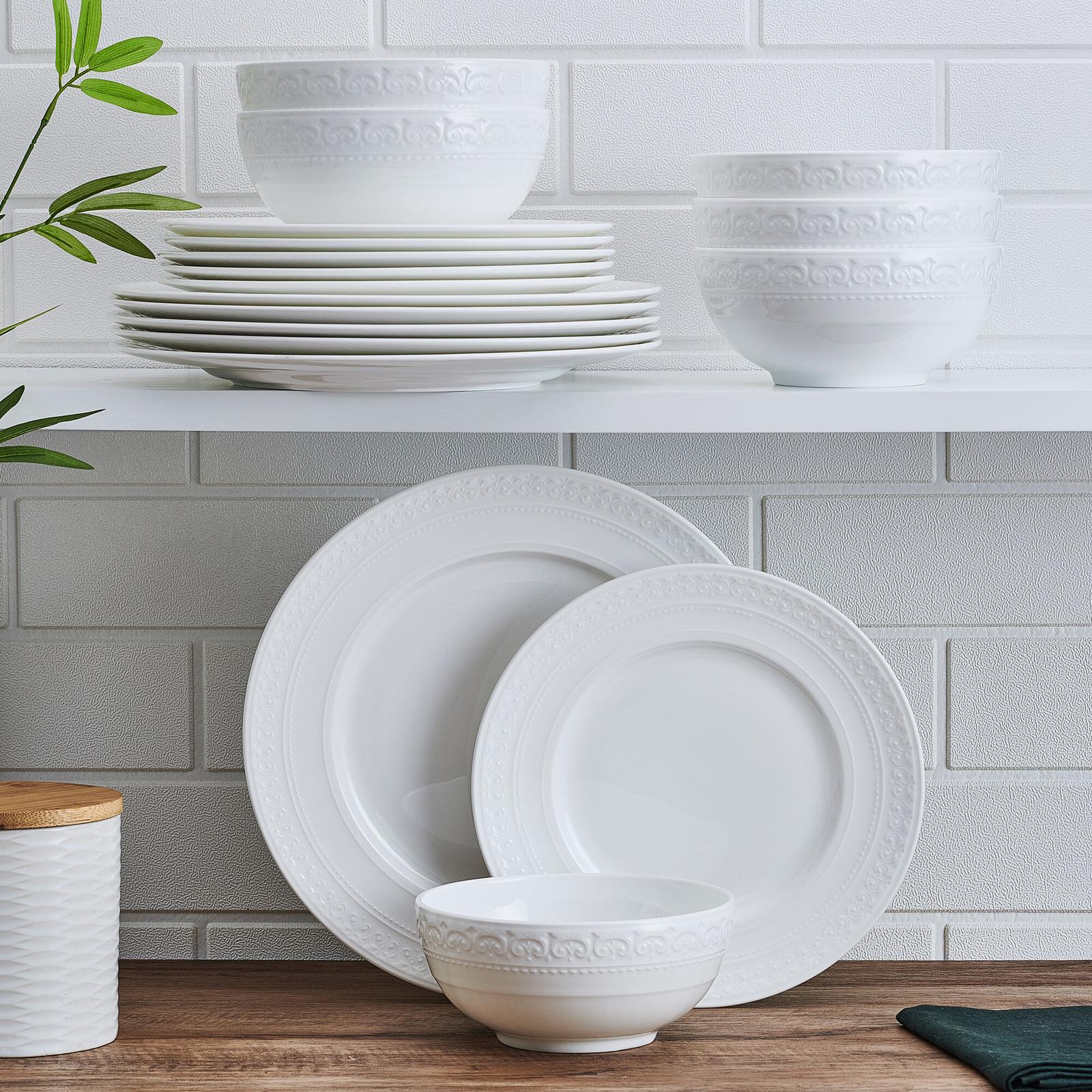 Embossed Crown 18-Piece Dinnerware Set, Service for 6