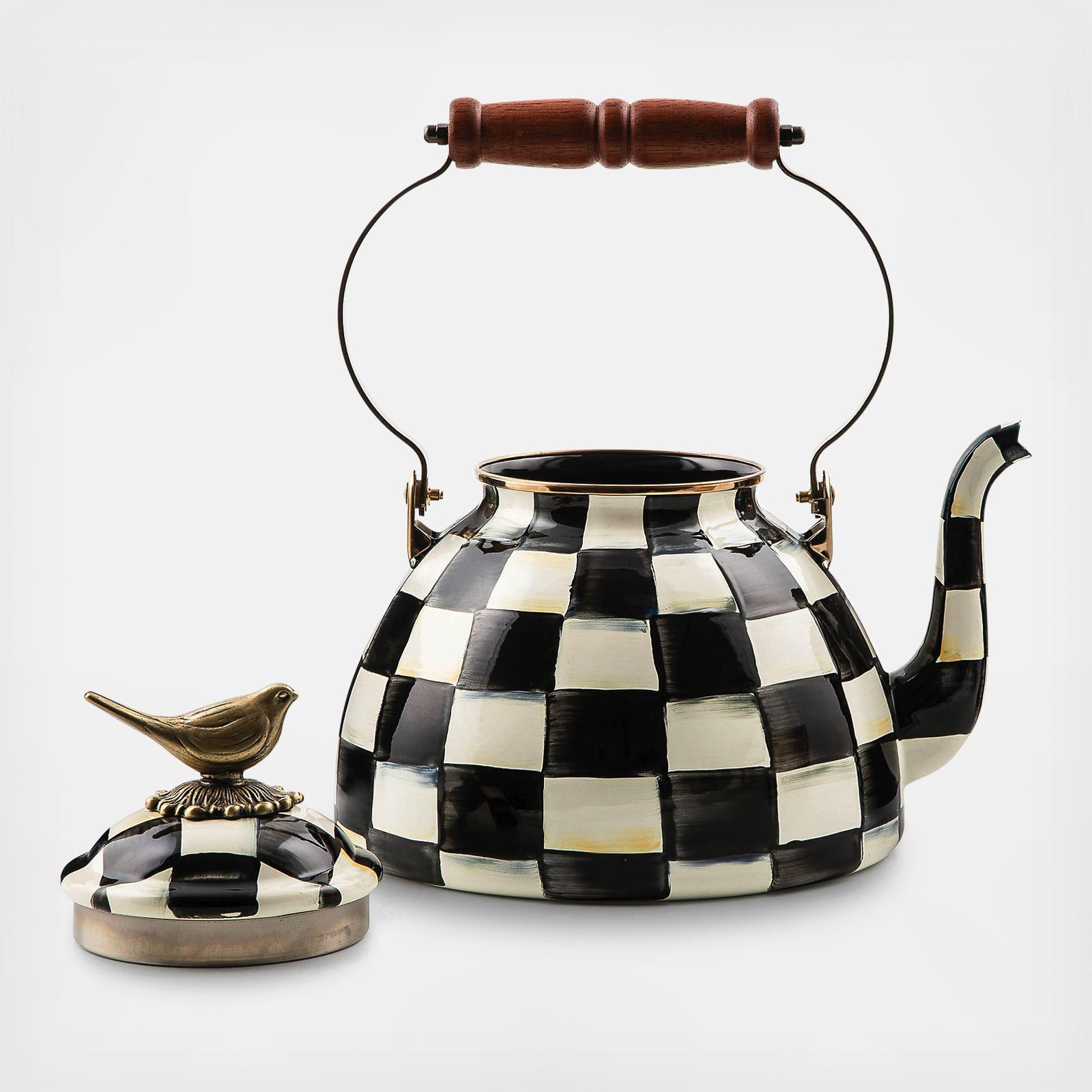 Courtly Check Tea Kettle with Bird