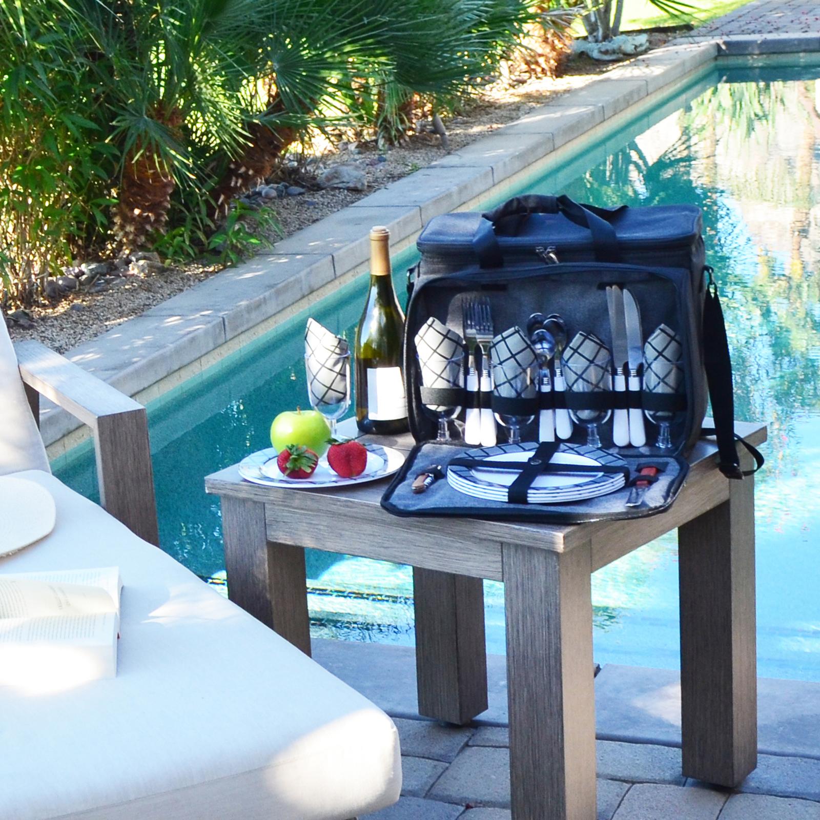 4-Person Equipped Insulated Picnic Set with Detachable Wheels