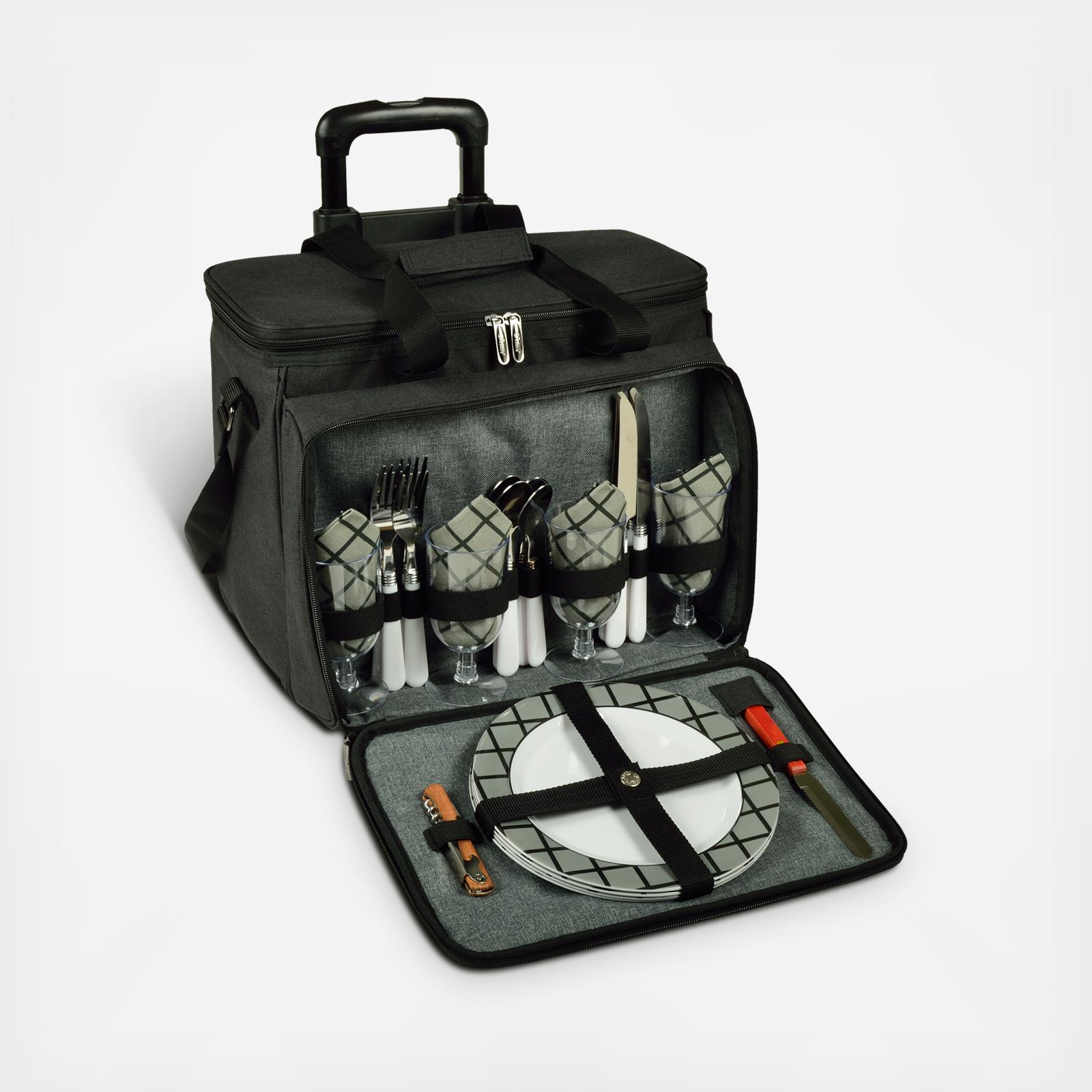 4-Person Equipped Insulated Picnic Set with Detachable Wheels