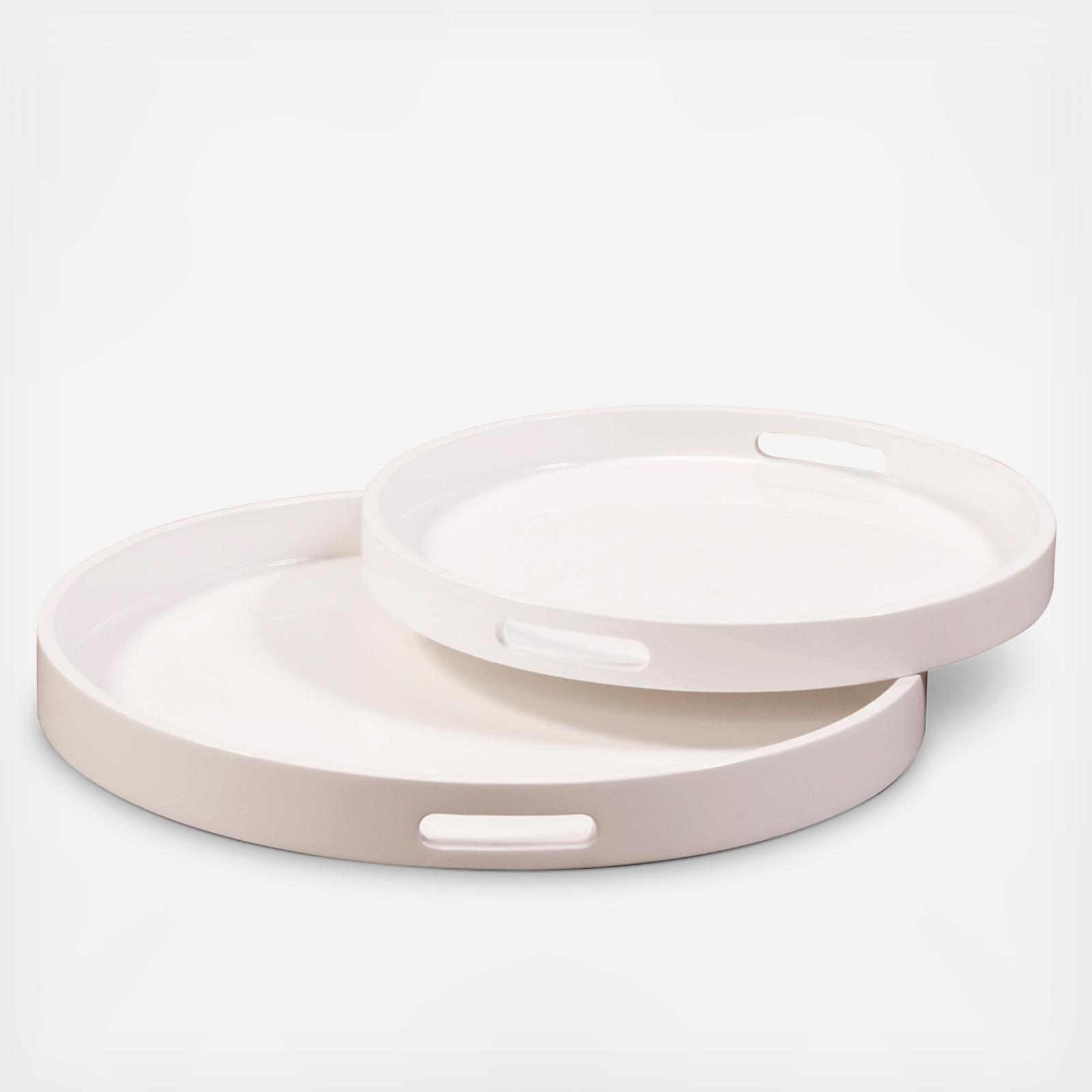 Lacquer Round Wood Tray 2-Piece Set