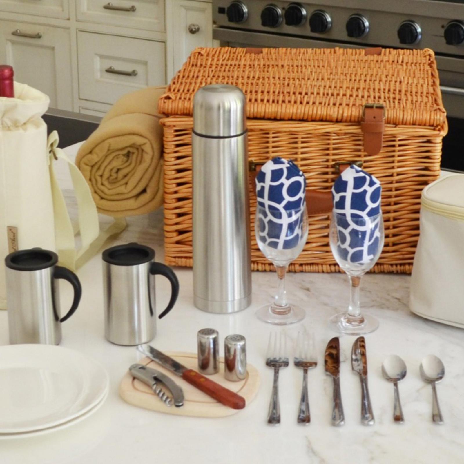 2-Person English Style Willow Picnic Hamper with Blanket & Coffee Set