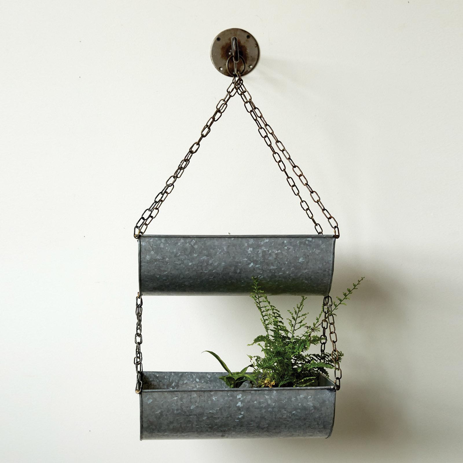 2-Tier Hanging Metal Baskets on Chain, Set of 2