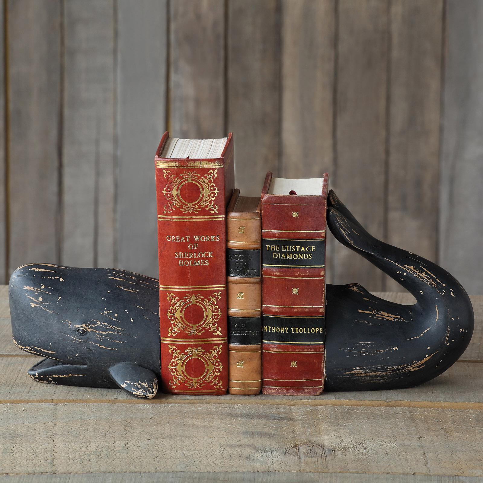 Decorative Distressed Whale Bookends, Set of 2