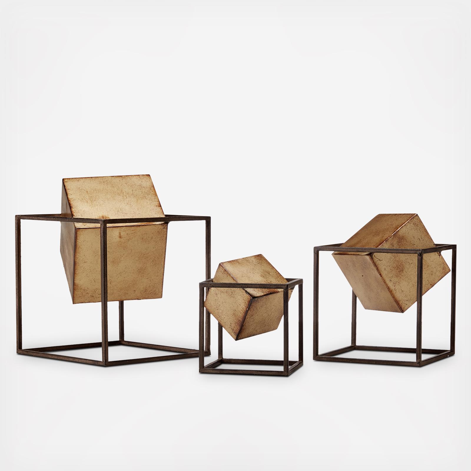 Quad Gold Cube Decor, Set of 3