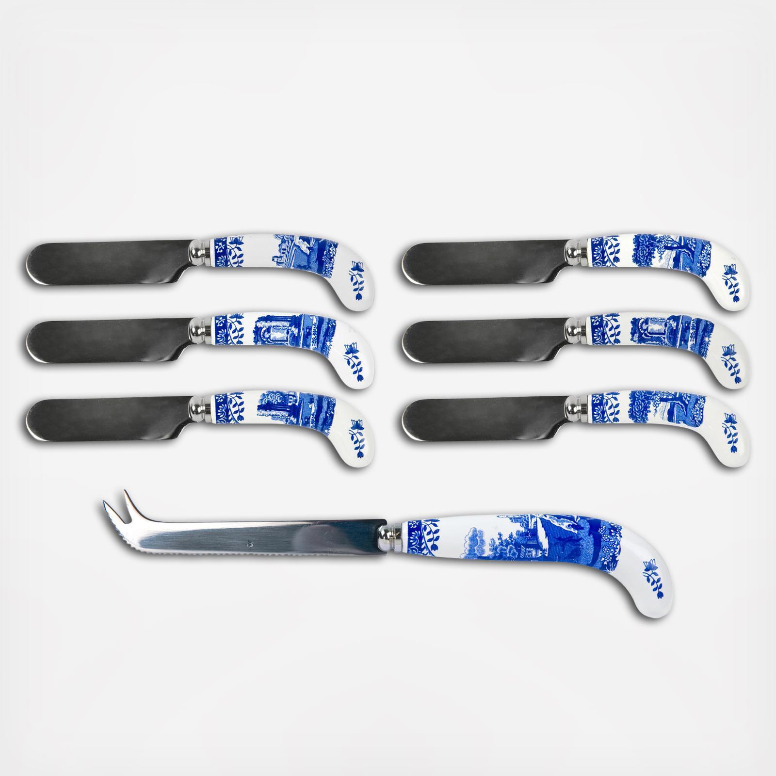 Blue Italian 7-Piece Cheese Knife & Spreader Set