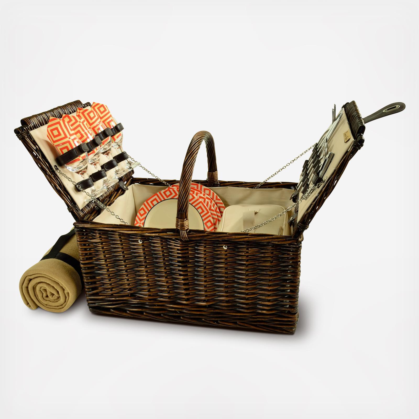 4-Person Willow Picnic Hamper with Blanket