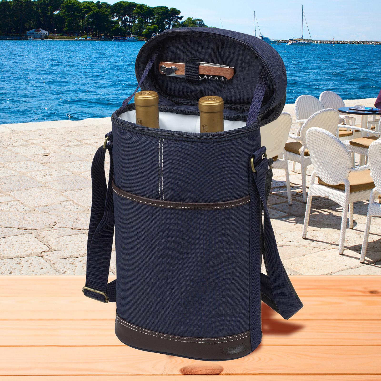 Insulated 2-Bottle Wine Carrier with Corkscrew