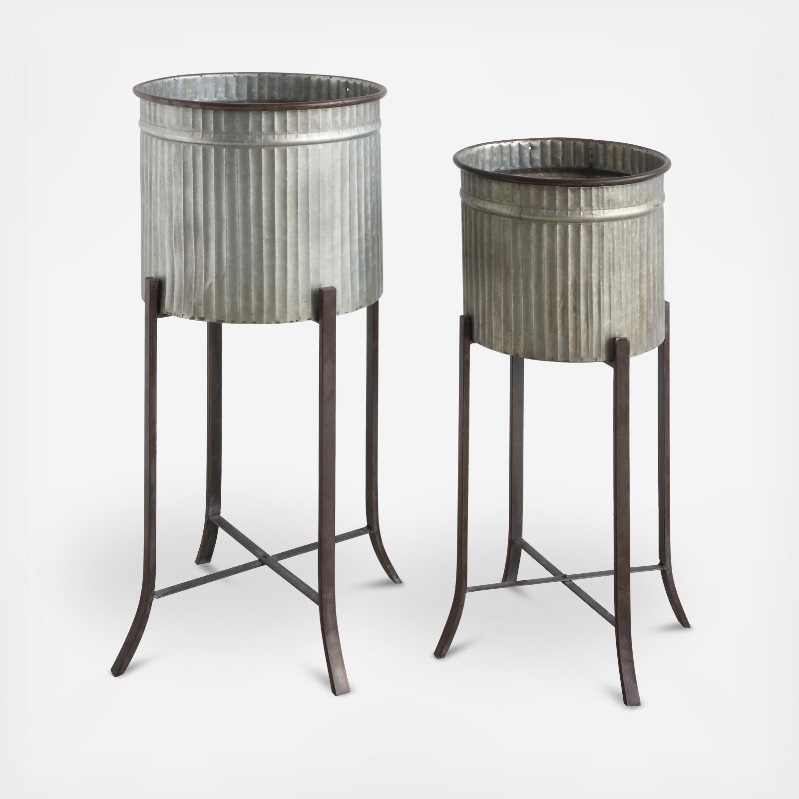 2-Piece Secret Garden Corrugated Metal Planter Set