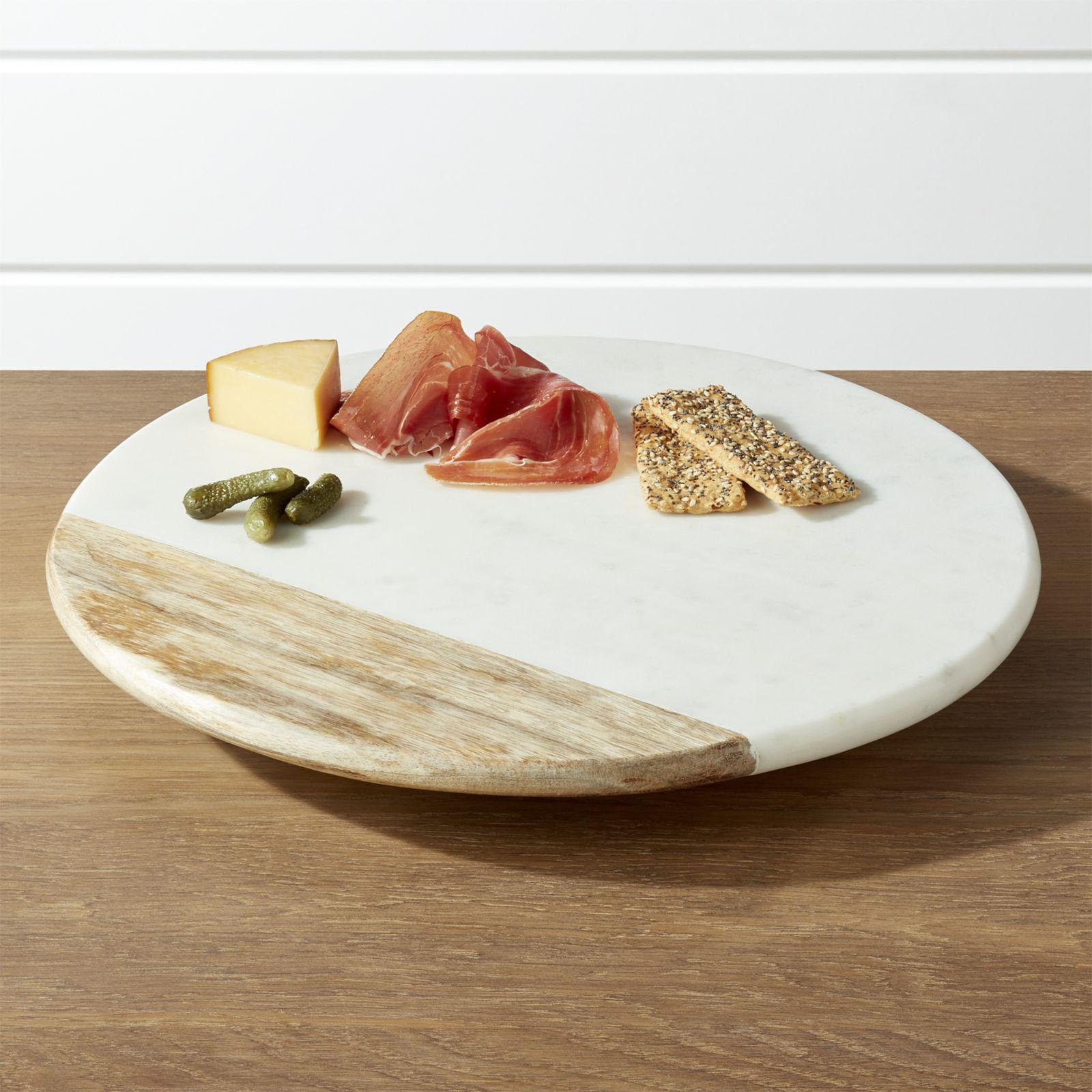 Wood and Marble Lazy Susan Server