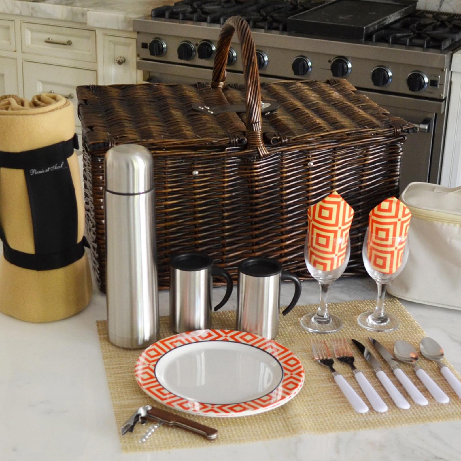 2-Person Willow Picnic Hamper with Blanket & Coffee Set