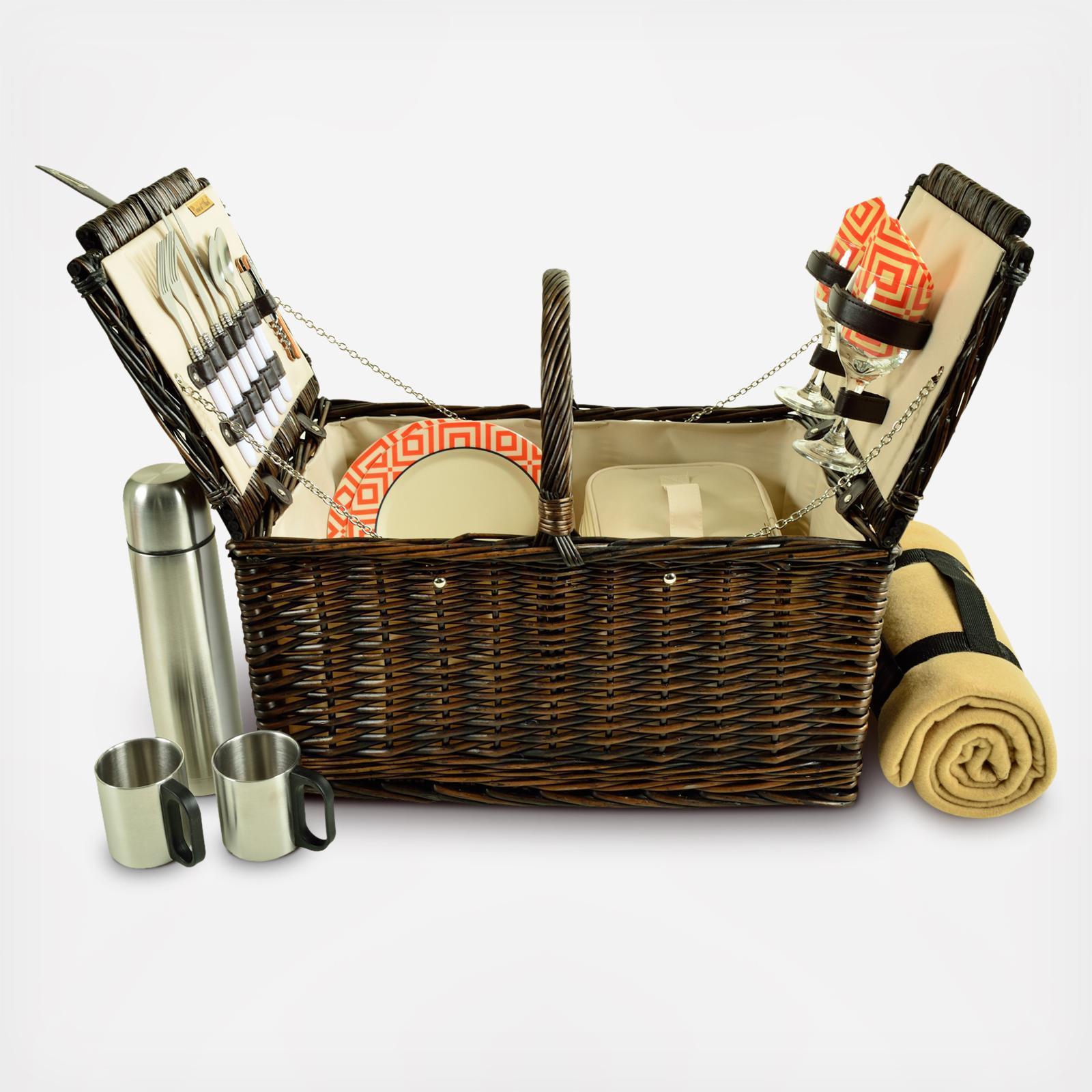 2-Person Willow Picnic Hamper with Blanket & Coffee Set